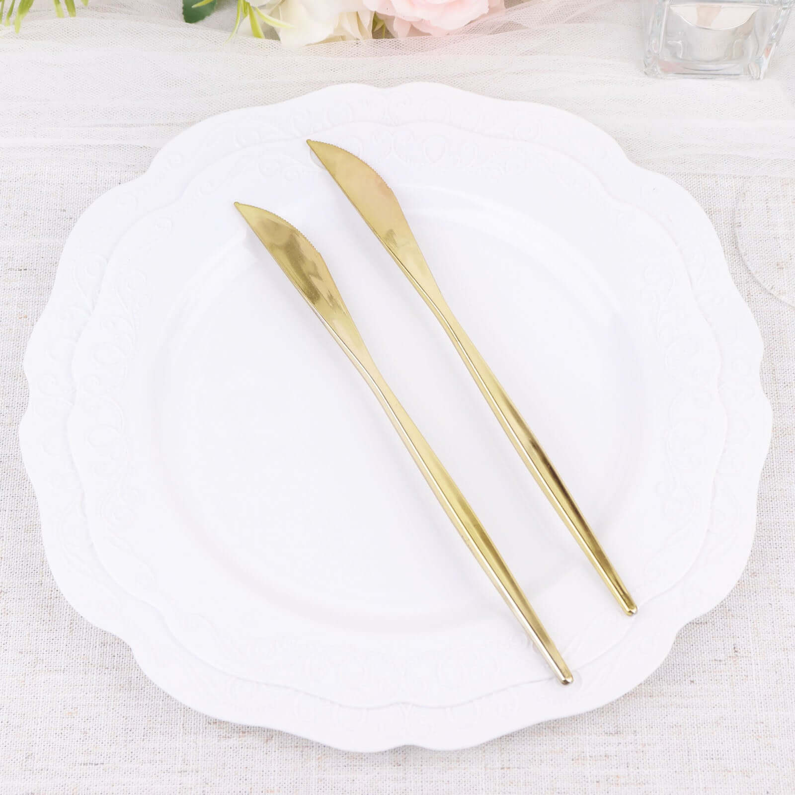 24-Pack Plastic Knives Glossy Gold - Premium Heavy Duty Disposable Flatware Cutlery 8