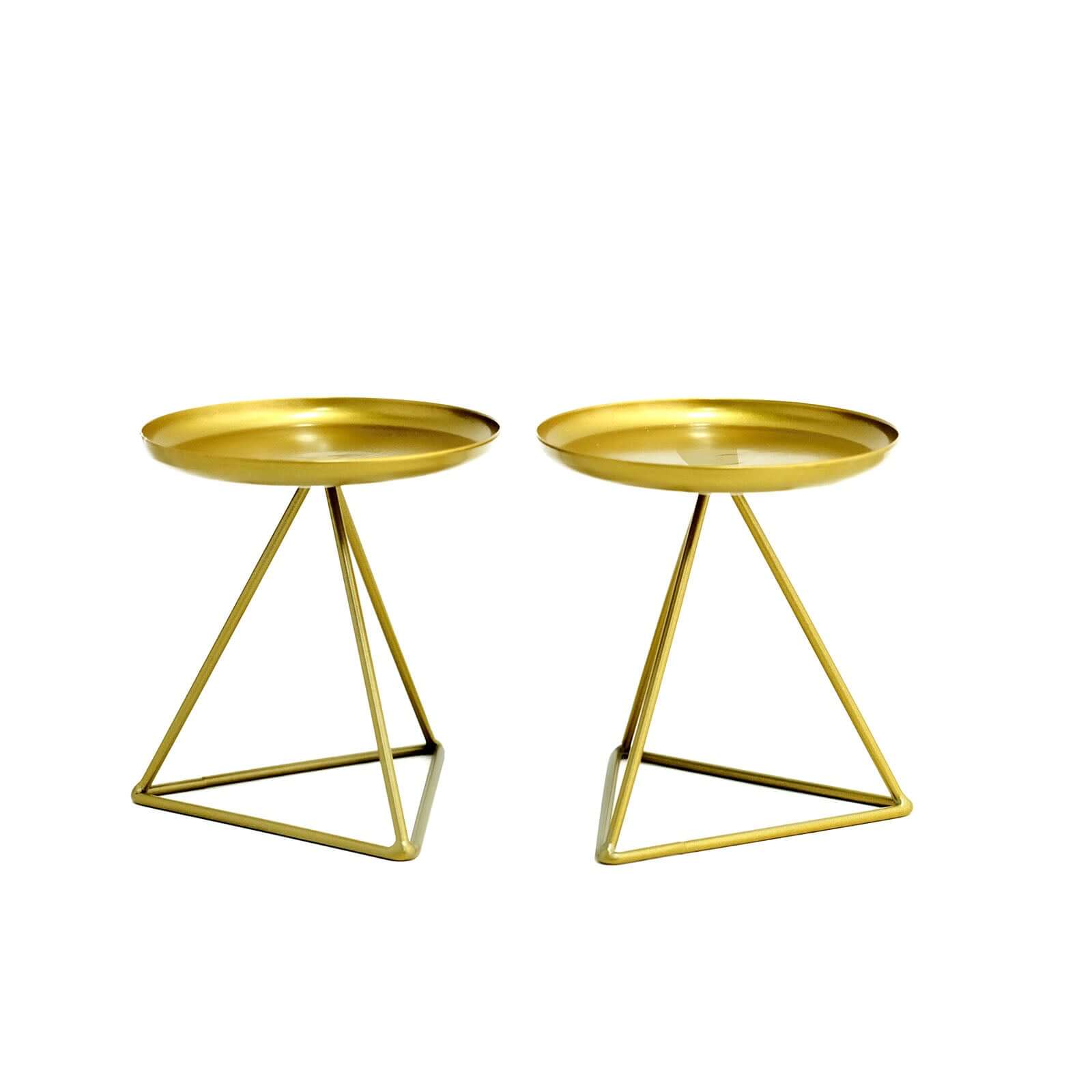 2-Pack Pillar Candle Holders Gold Metal Geometric Triangle Base Design - Decorative Centerpiece 5