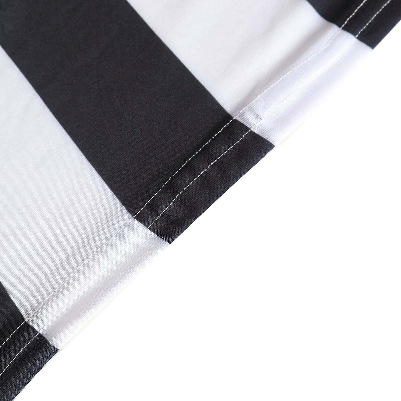 Stretch Spandex 72x30 Rectangle Tablecloth Black/White Vertical Stripes - Durable Form-Fitting Table Cover for Events & Presentations