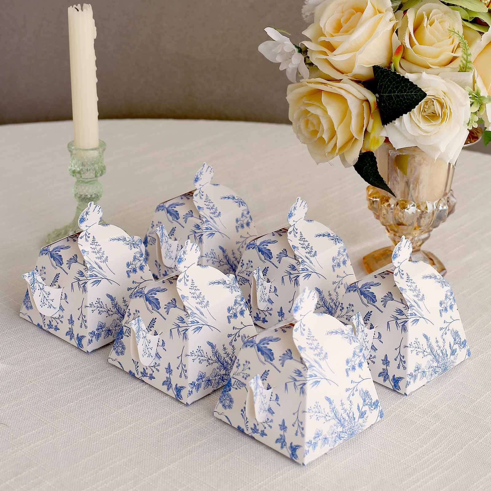 25 Pack White Blue Mini Teapot Party Favor Boxes in French Toile Pattern, Tea Time Gift Boxes - 5x4