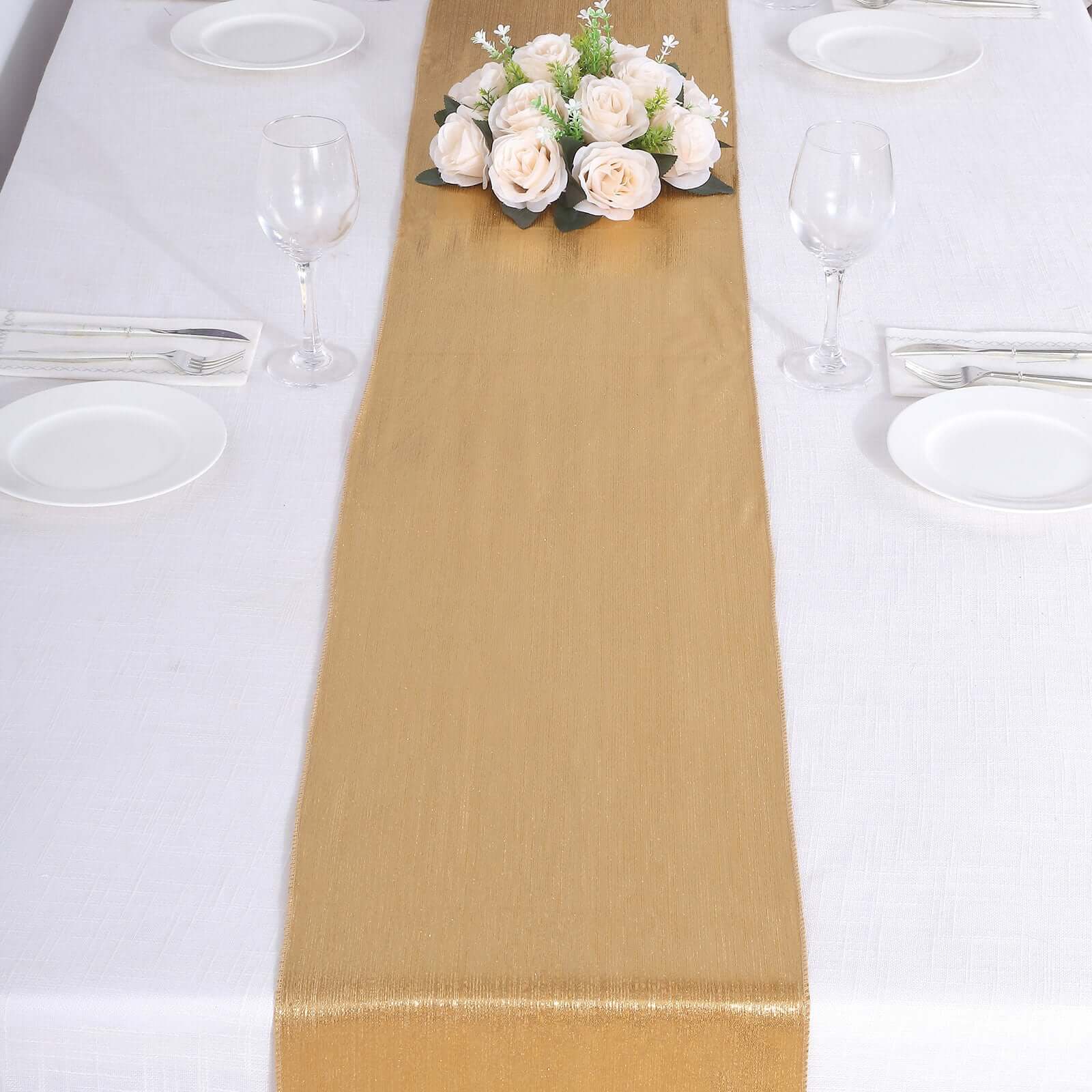 Polyester 12x108 Table Runner Gold Shimmer Sequin Dots - Wrinkle-Free Finish for Upscale Occasions