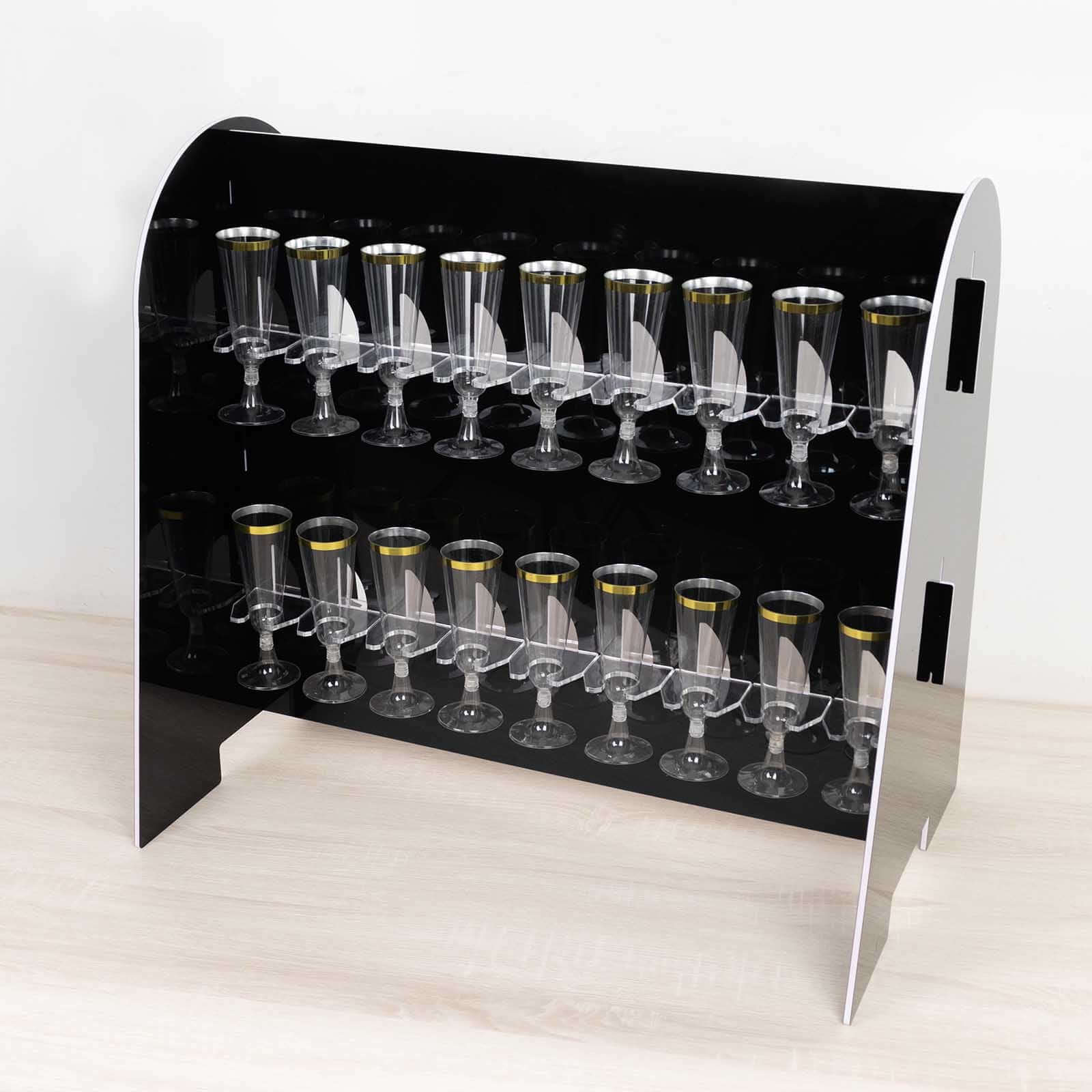 2-Tier Champagne Glass Holder Display Stand Table Top in Glossy Black - Modern Stemware Rack Cocktail Drink Holder with 18 Hooks for Events & DIY Bars 25