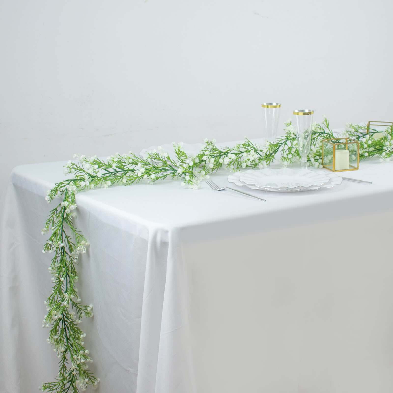 6ft White Real Touch Faux Baby Breath Hanging Flower Vines, Artificial Silk Gypsophila Table Flower Garland