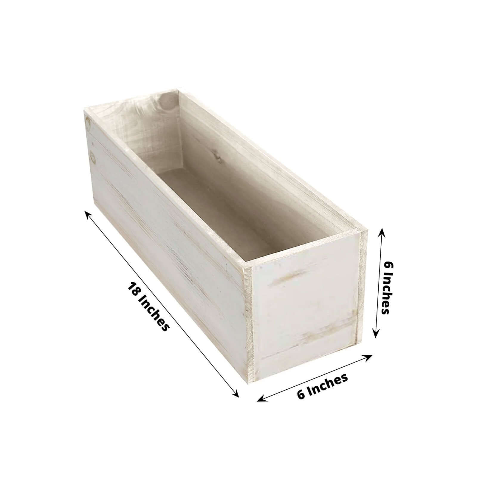 Whitewash Wood Planter Rectangular Box 18x6- Durable Decor with Removable Plastic Liner for Table Displays