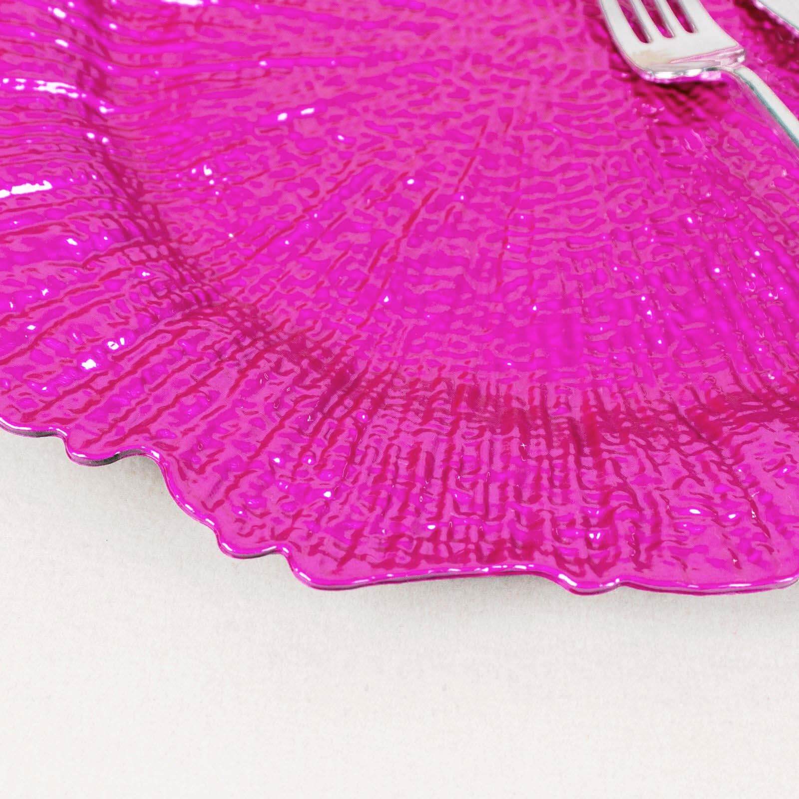 6-Pack Acrylic Plastic Round Charger Plates 13 in Fuchsia with Reef Design, Dinner Charger Tableware