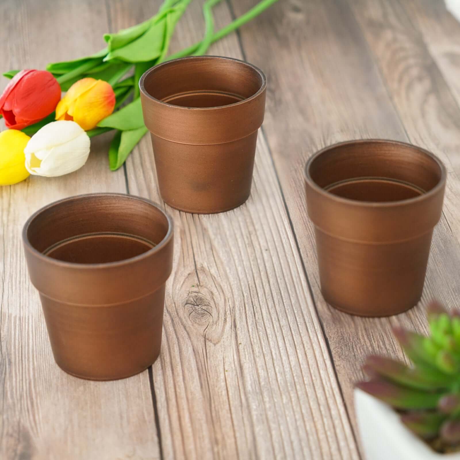 3-Pack Flower Plant Pots Small Design Rustic Brown - Plastic Indoor Decorative Planters 3