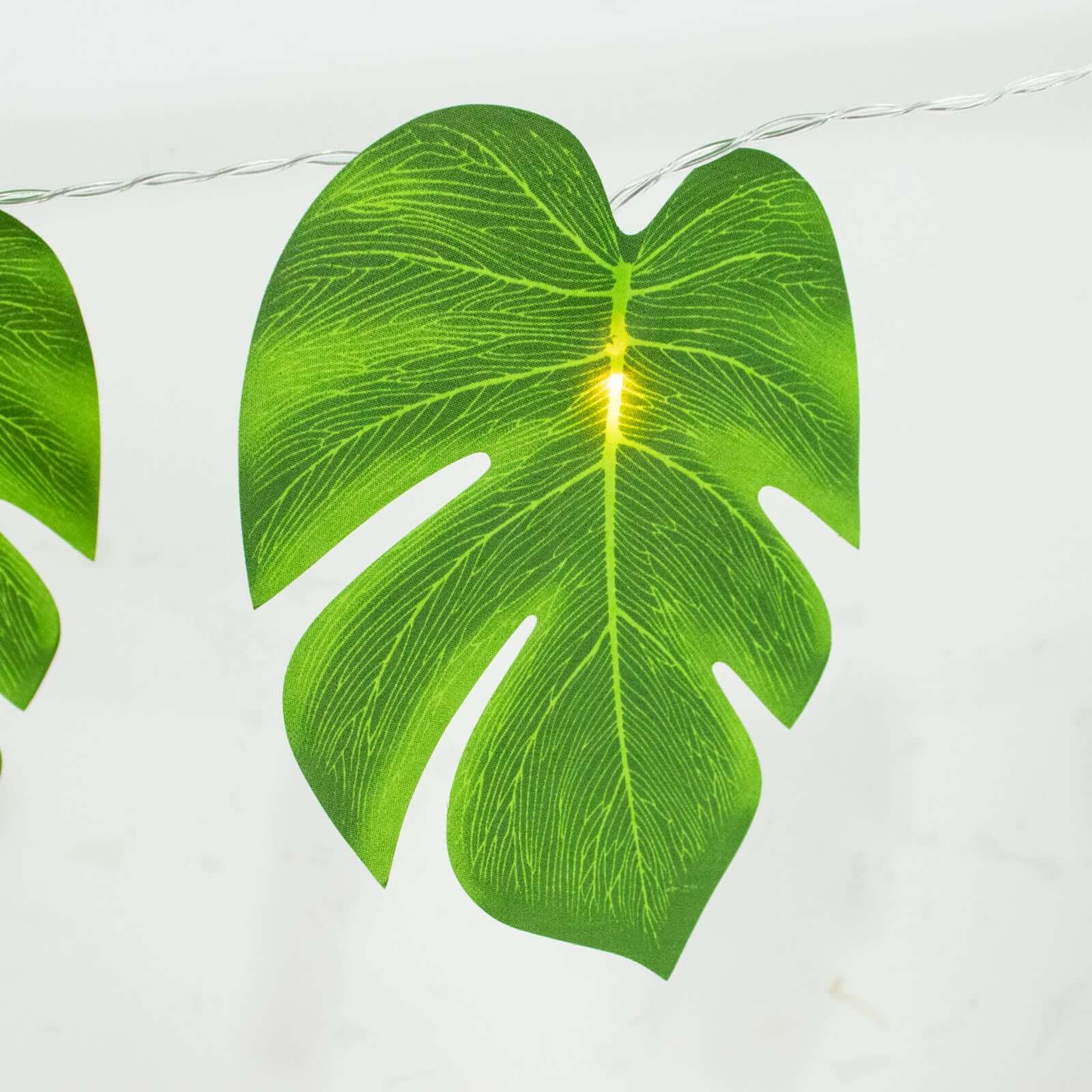 10ft Warm White LED Artificial Tropical Palm Leaf Vine String Lights, Wall Hanging Monstera Leaves Garland