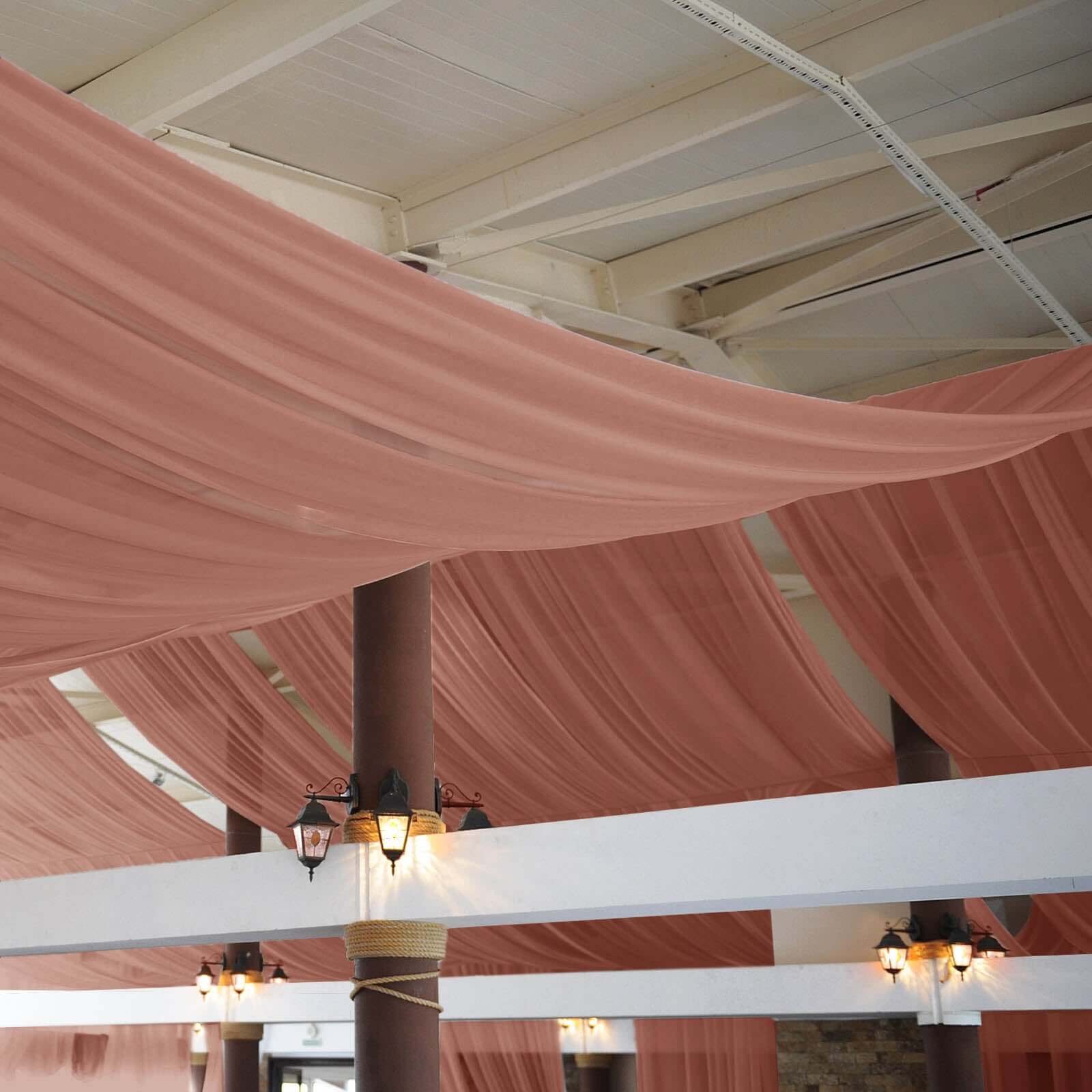 5ftx14ft Premium Terracotta (Rust) Chiffon Curtain Panel, Durable Flame Resistant Backdrop Ceiling Drapery With Rod Pocket