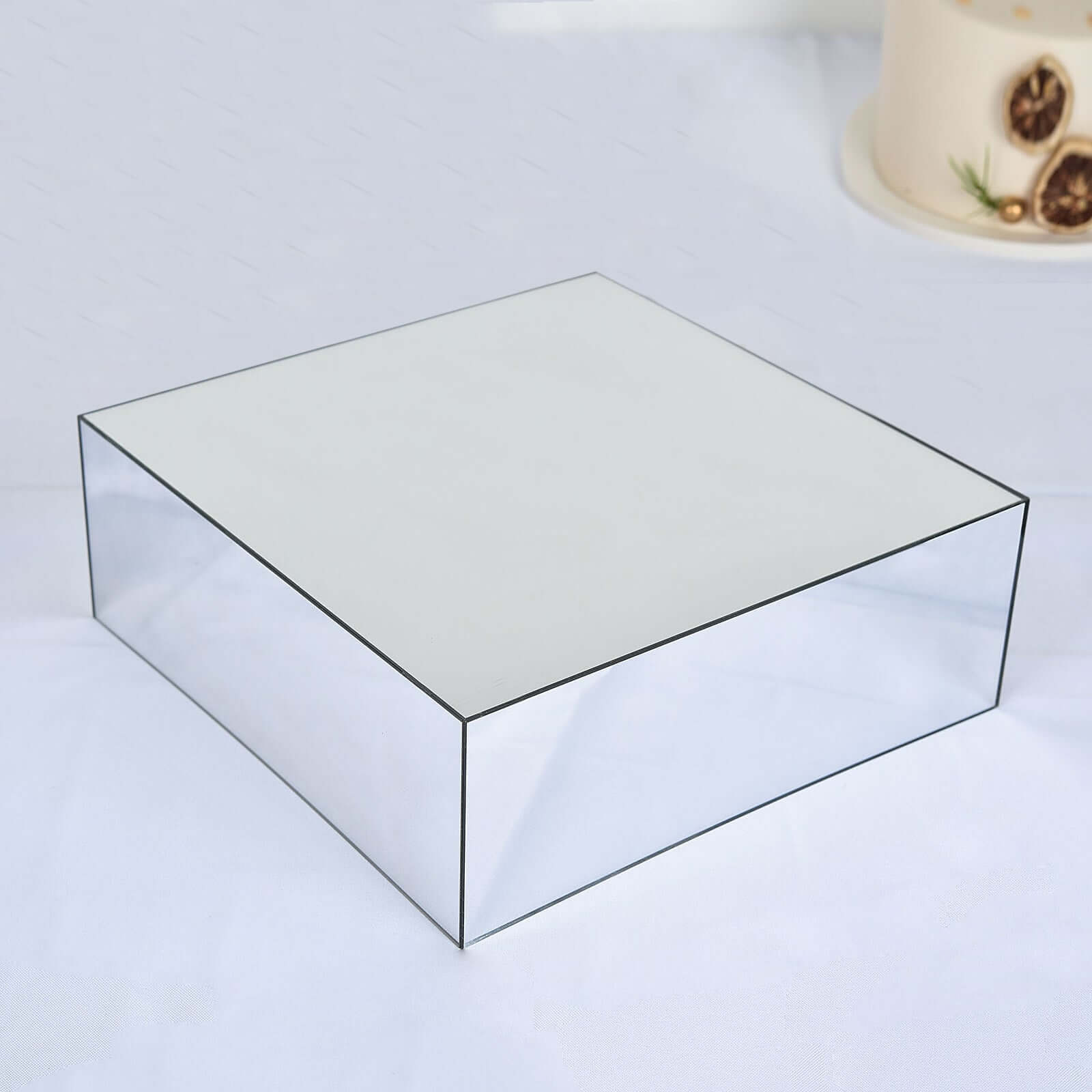 Acrylic Cake Box Stand Pedestal Riser Mirror Finish Silver - Display for Desserts and Events 14x14