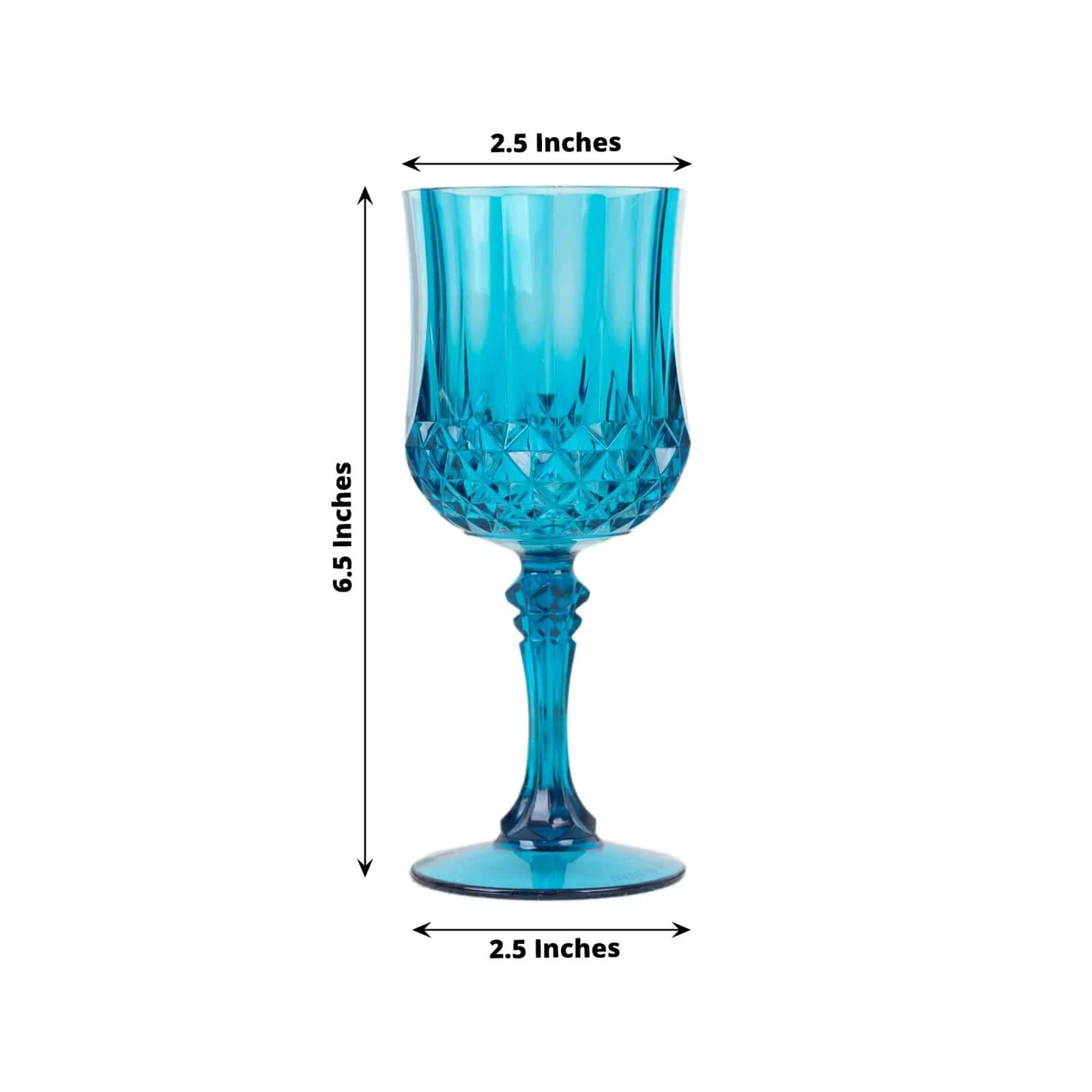 6-Pack Plastic Cocktail Goblets Ocean Blue Transparent Crystal Cut - Shatterproof Drinkware 8oz