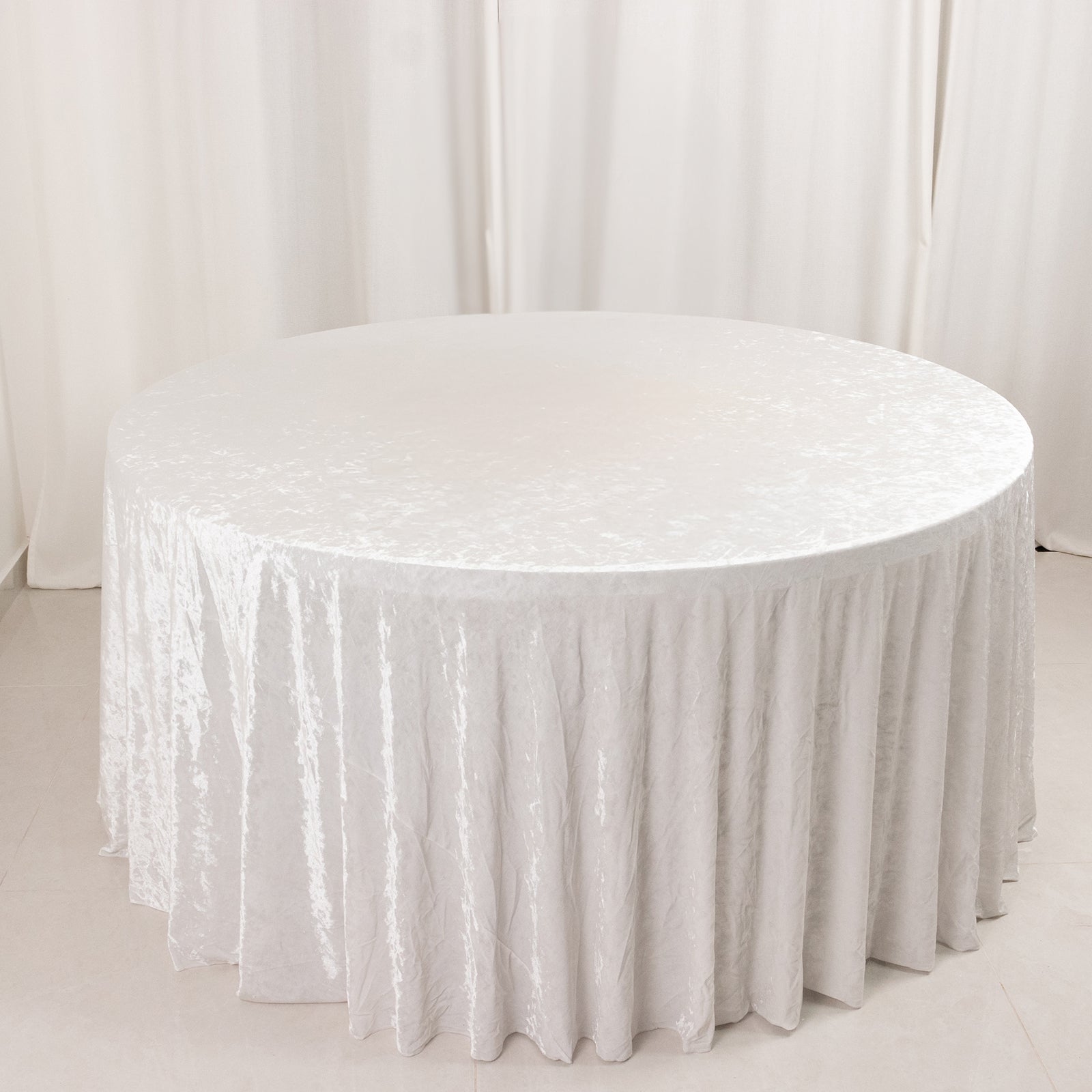 Premium Crushed Velvet 120 Round Tablecloth White - Reusable Soft & Stylish Seamless Table Cover