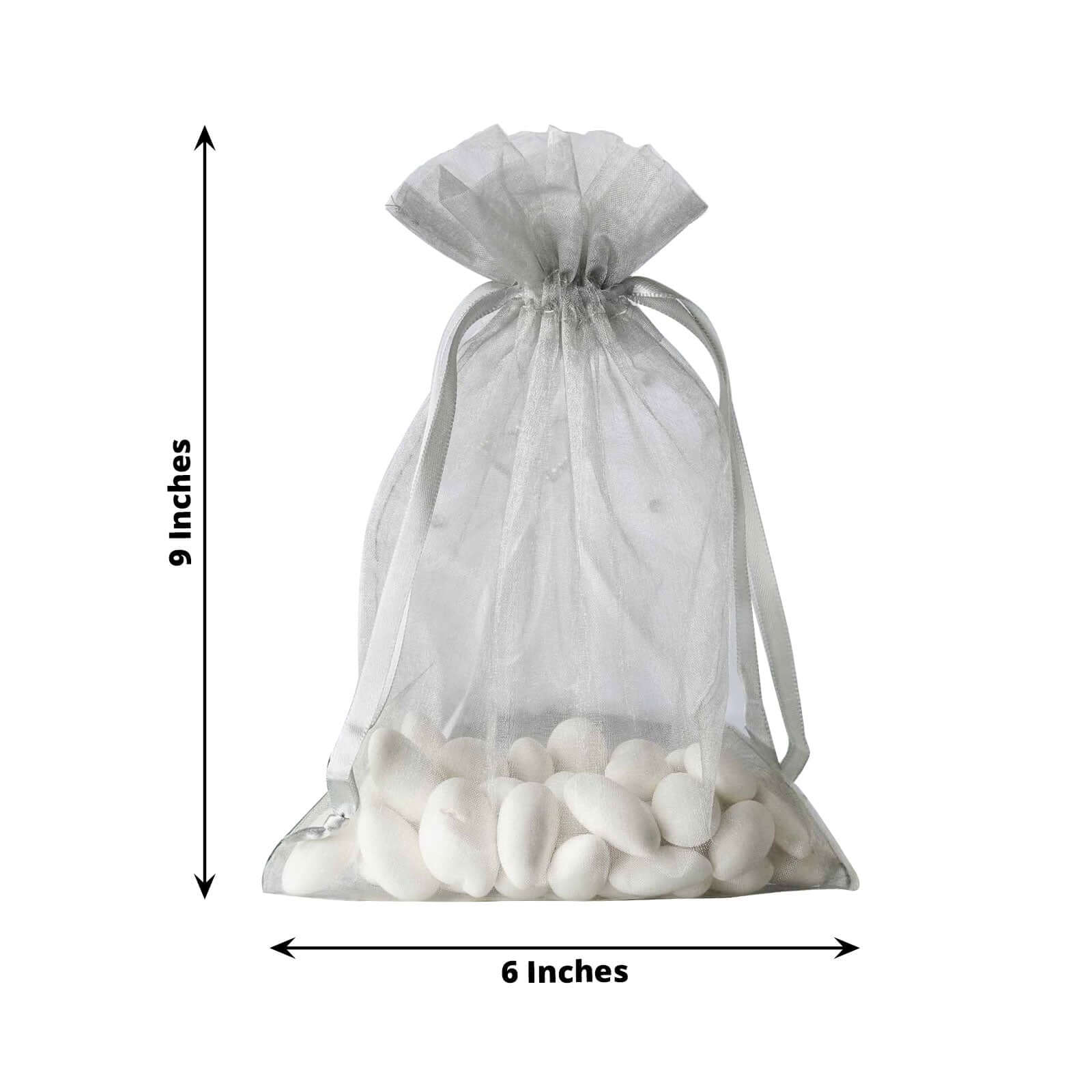 10 Pack 6x9 Silver Organza Drawstring Wedding Party Favor Gift Bag