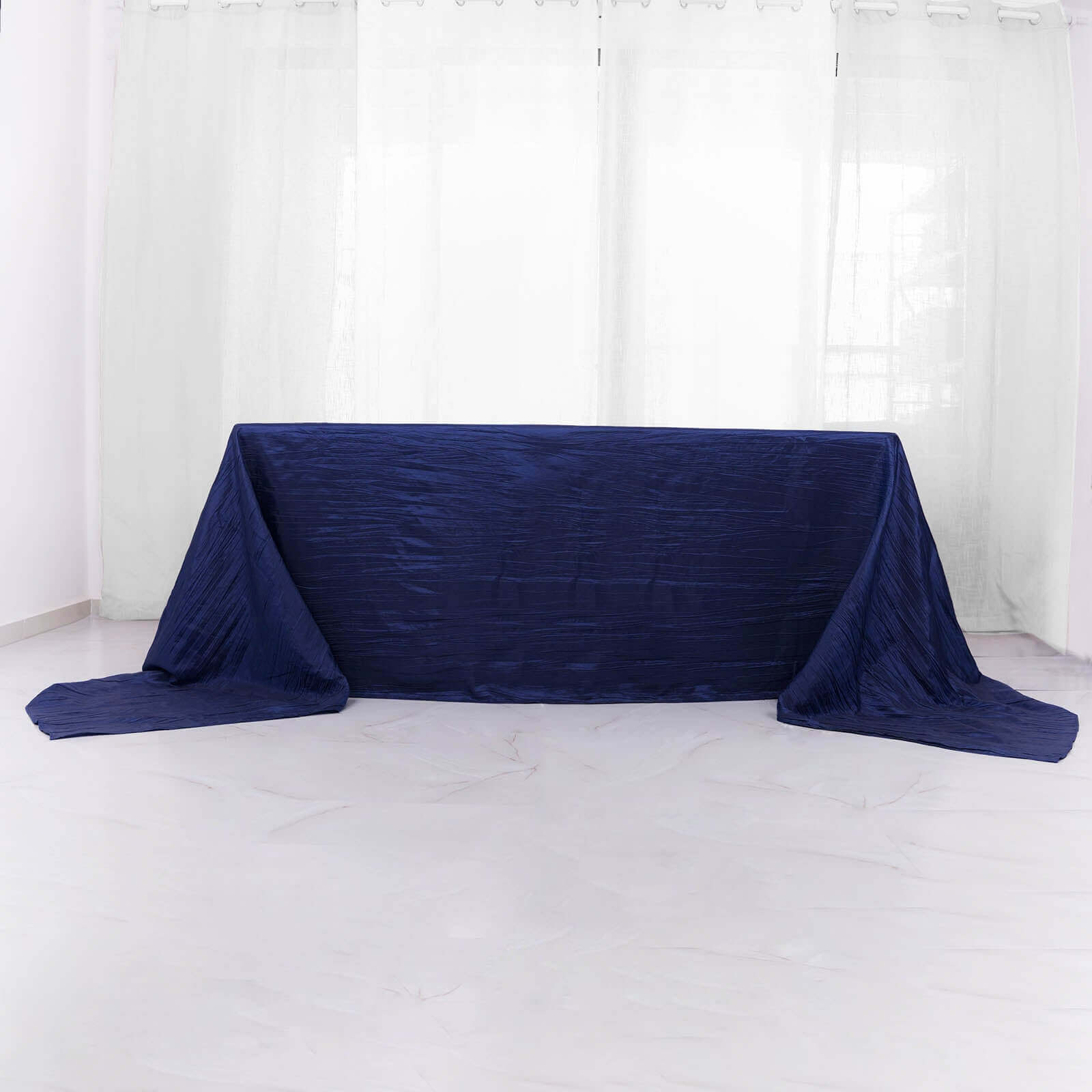 Taffeta 90x156 Rectangle Tablecloth Navy Blue - Accordion Crinkle Seamless Table Cover