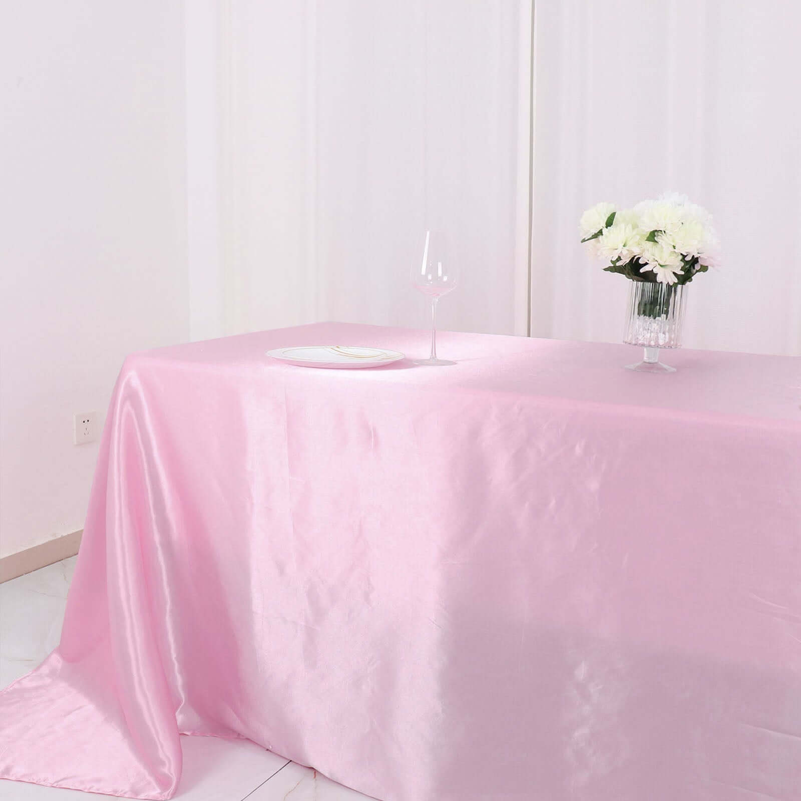 Satin Rectangular 90x132 Tablecloth Pink Satin - Seamless Table Cover