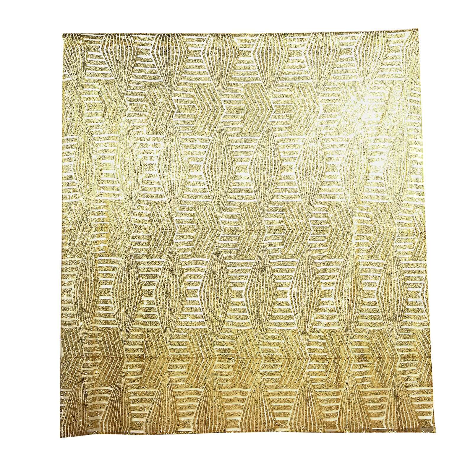 8ftx8ft Gold Geometric Sequin Event Curtain Drapes with Satin Backing, Seamless Opaque Sparkly Backdrop Event Panel in Diamond Glitz Pattern