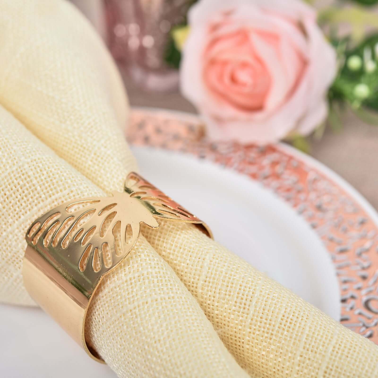 5 Pack Metallic Gold Laser Cut Butterfly Napkin Rings, Paper Napkin Holders