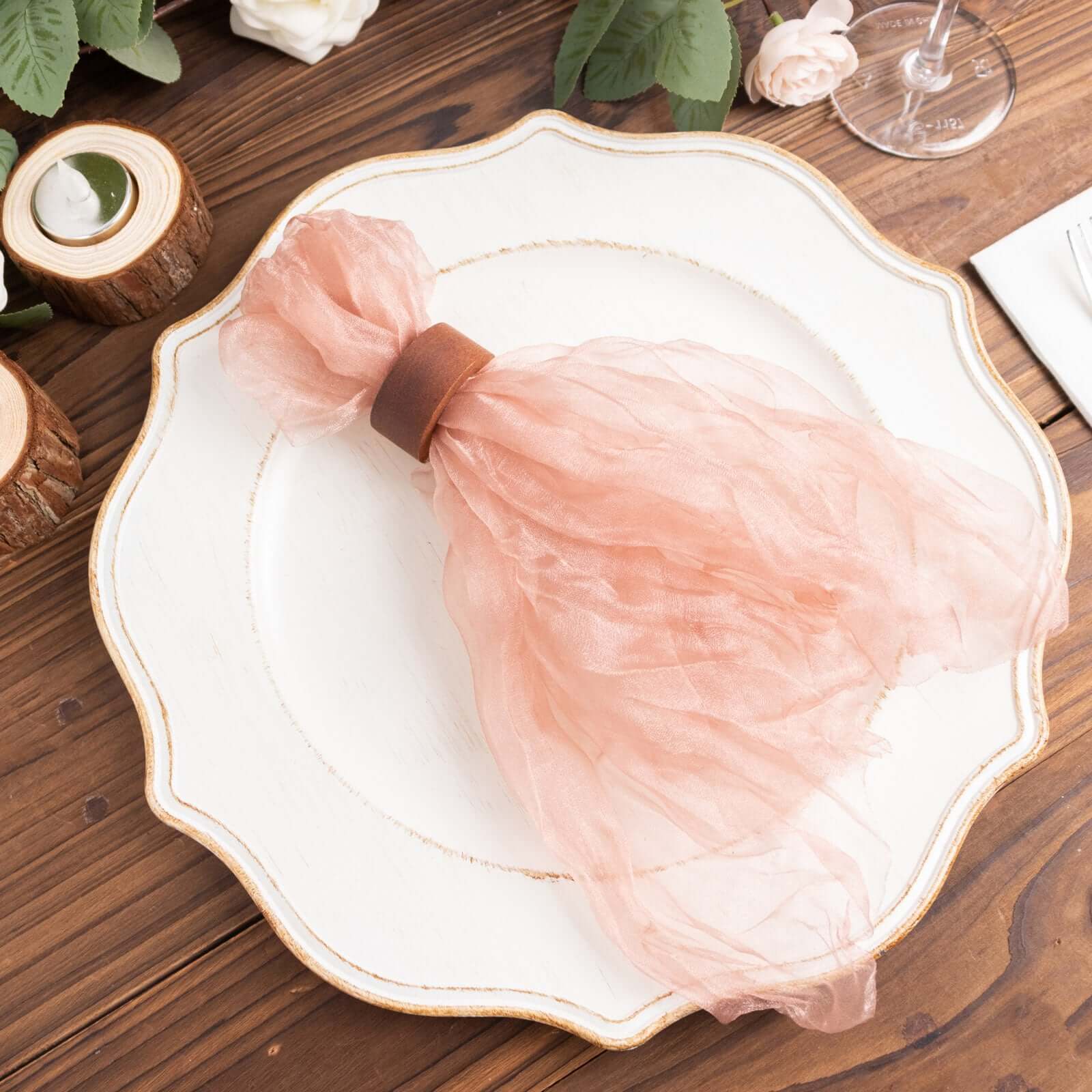 5 Pack Crinkled Organza 21x21 Napkins Dusty Rose - Rustic Style Dinner & Party Napkins