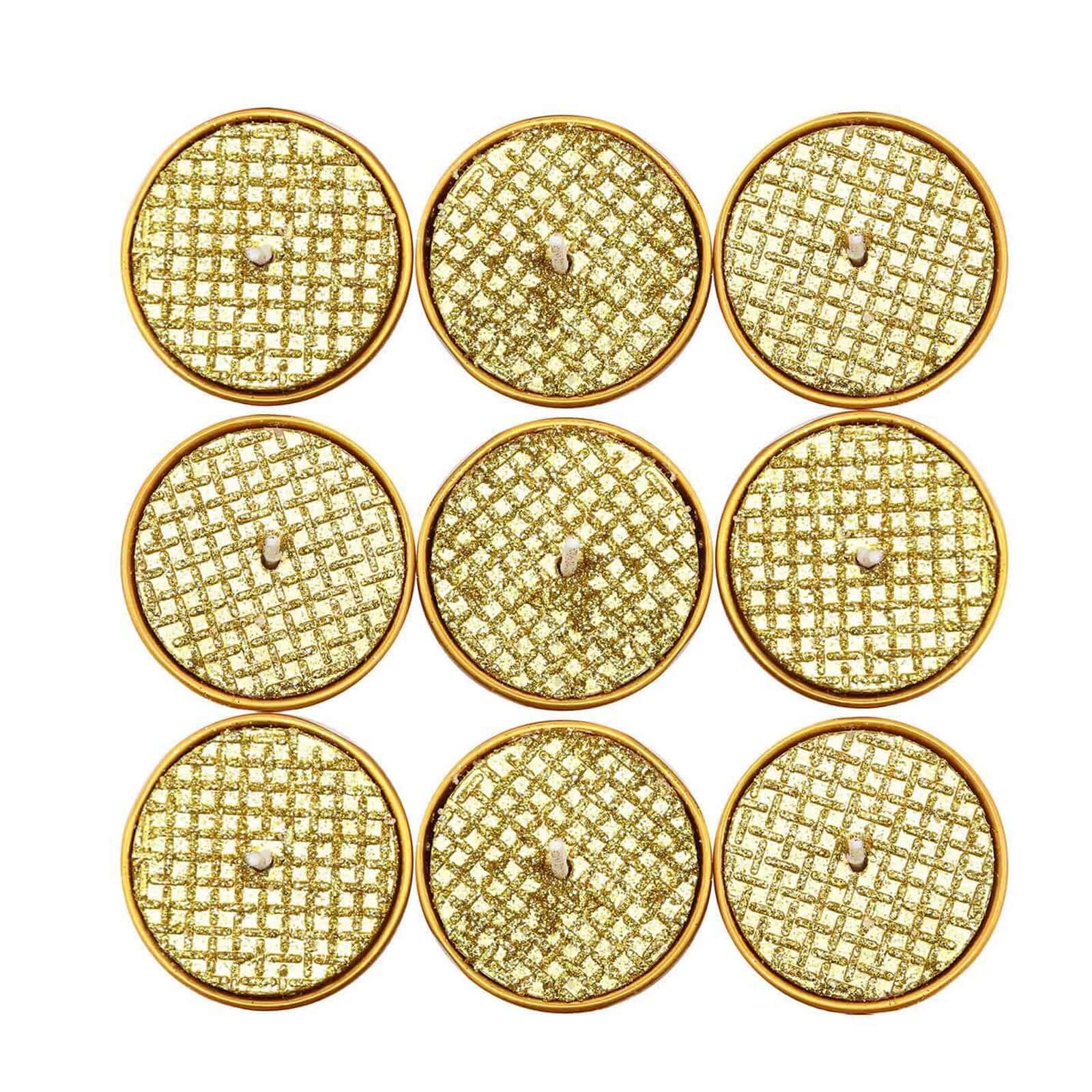 9-Pack Tealight Candles Metallic Gold Textured Design - Unscented Dripless Wax for Events