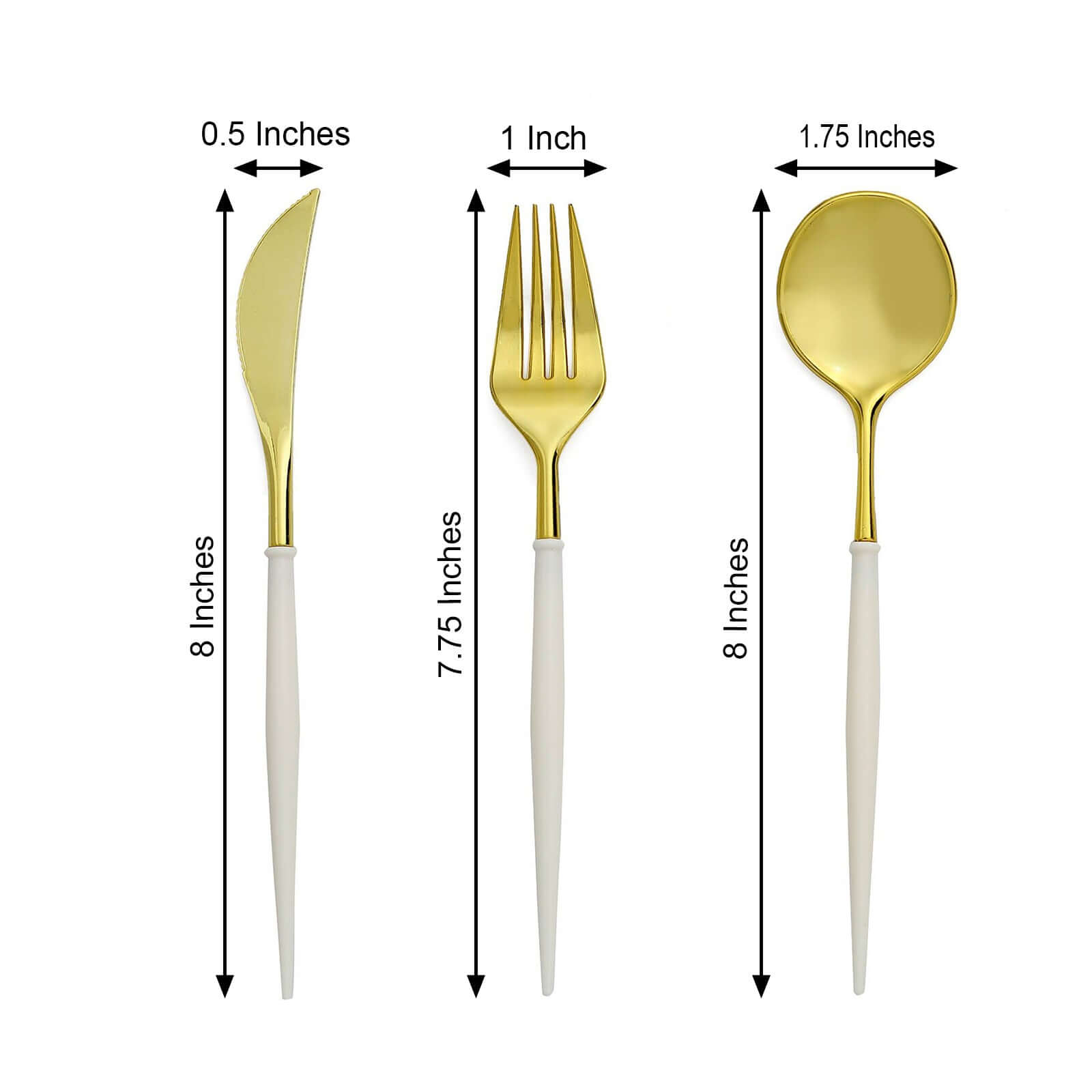 24-Pack Plastic Flatware Set in Metallic Gold with Ivory Handle - Heavy Duty Disposable Modern Silverware 8