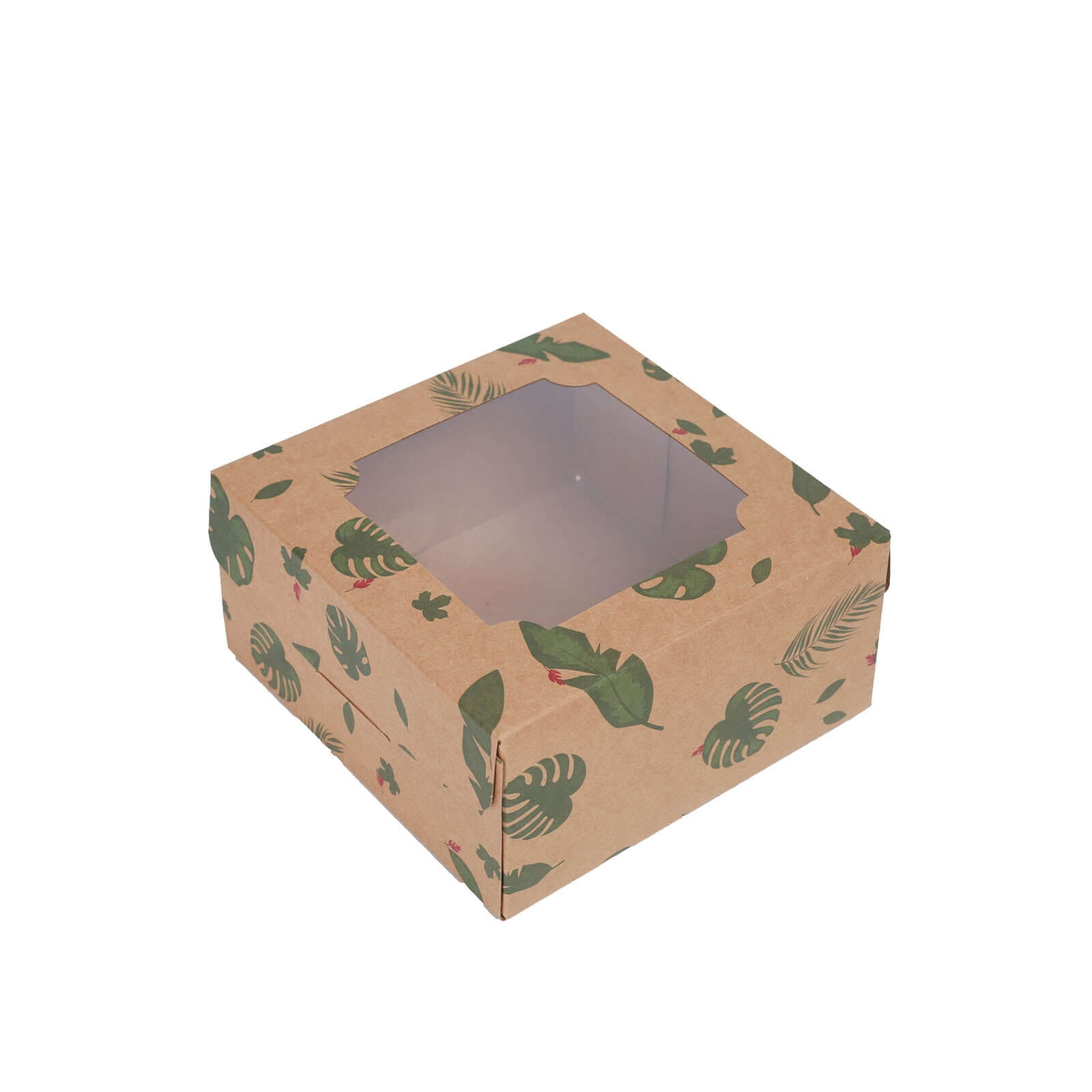 12-Pack Cardstock Cookie Boxes with Display Window - Tropical Leaf Design Disposable Treat Bakery Boxes for Donuts Cupcakes Strawberries & Pastries 6x6x3