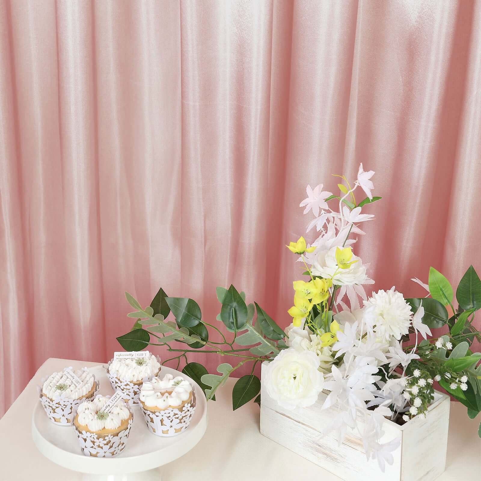 8ftx10ft Dusty Rose Satin Event Curtain Drapes, Backdrop Event Panel