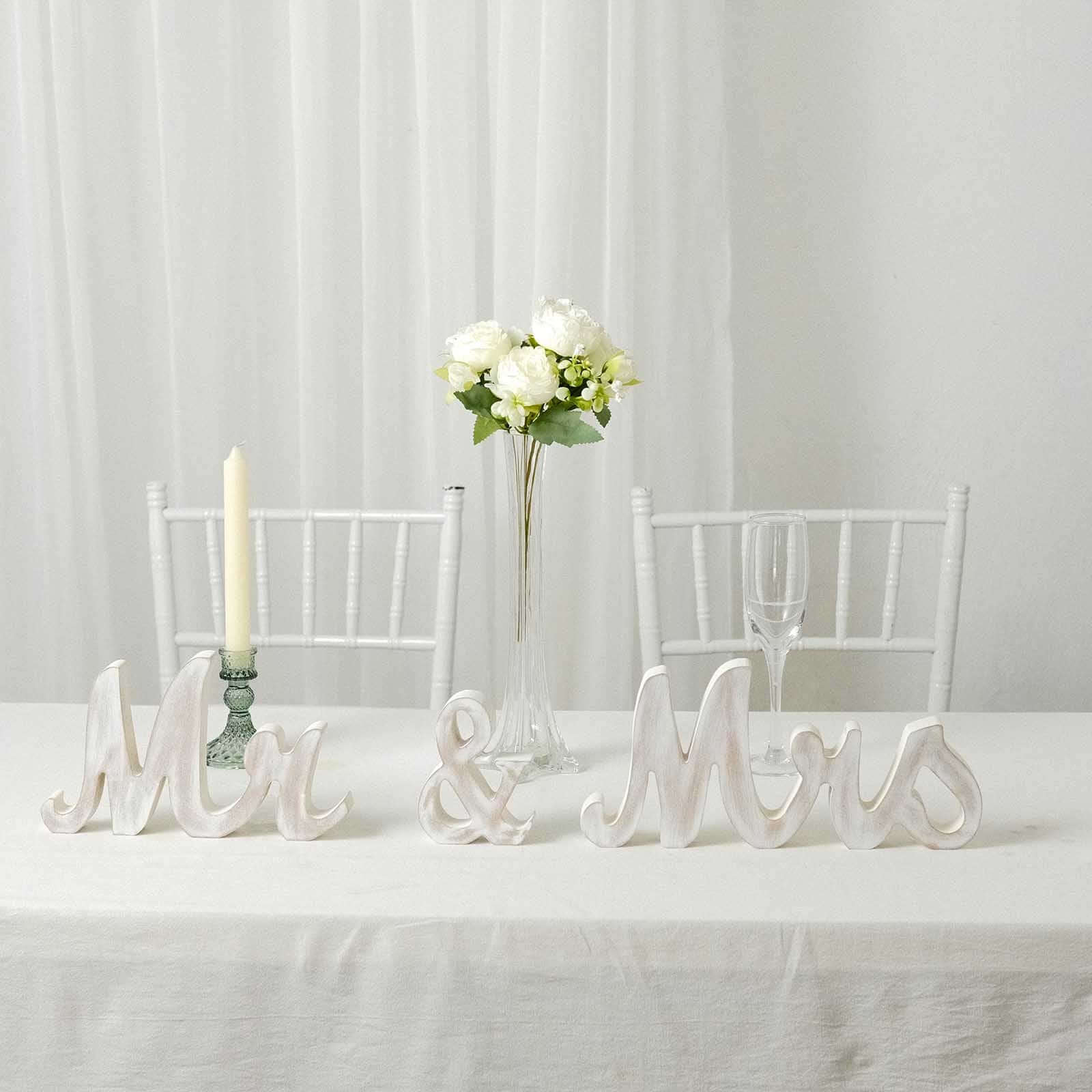 Wooden Mr & Mrs Freestanding Letters Whitewashed - Rustic Farmhouse Wedding Table Display Signs