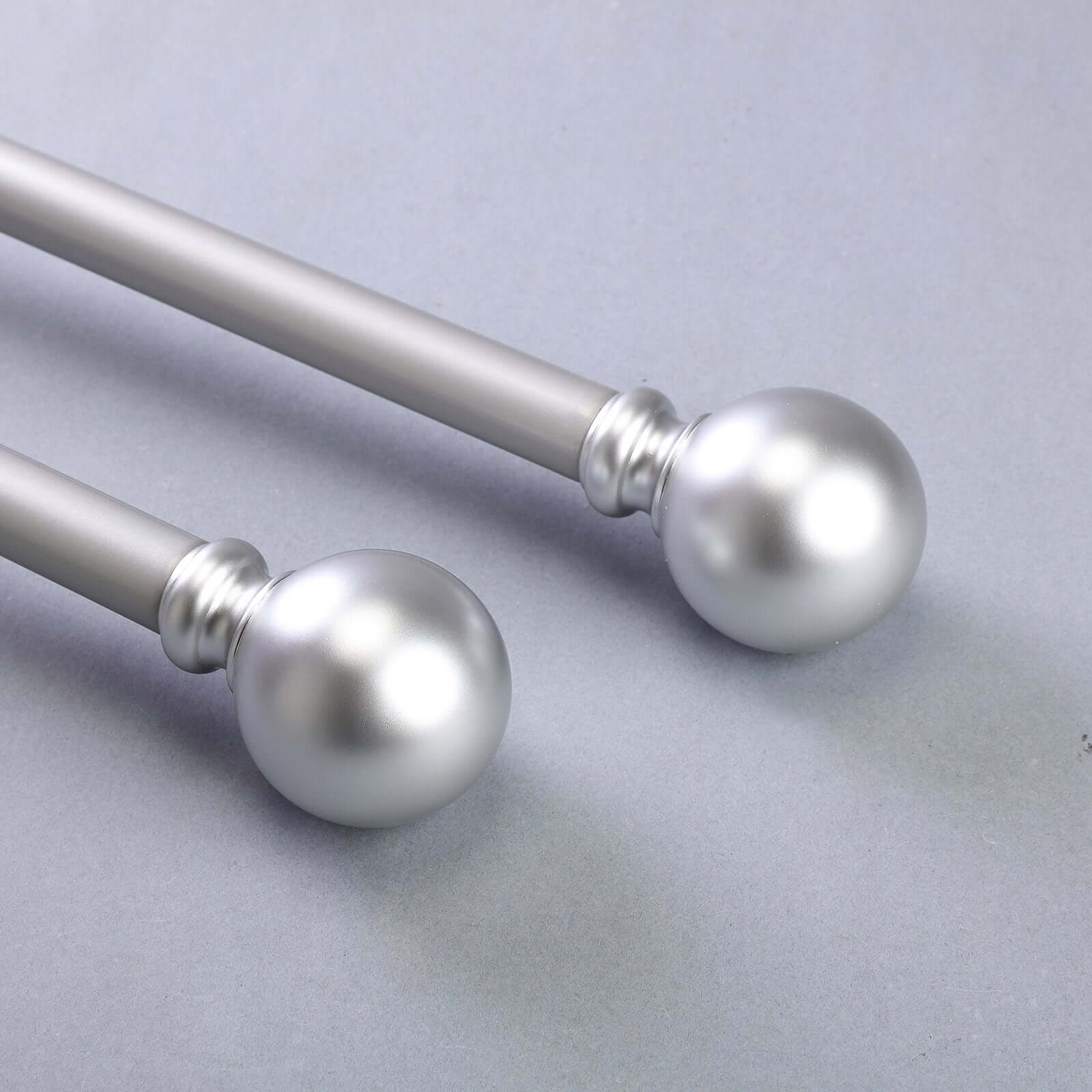 42-126 Adjustable Curtain Rod Set, Silver, Round Finials