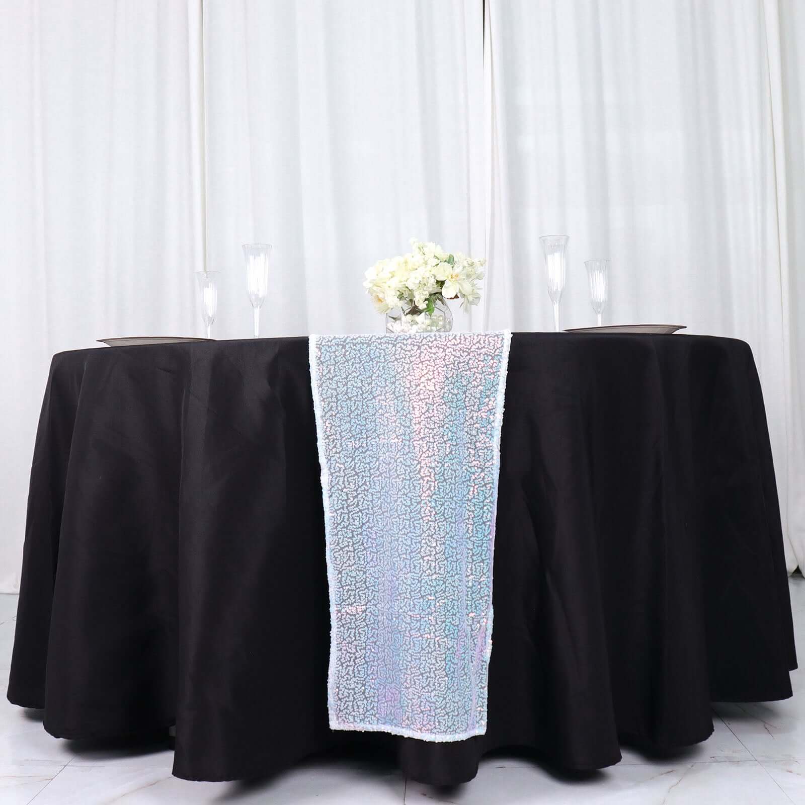 Sequin 12x108 Table Runner Iridescent Blue - Glittering Design