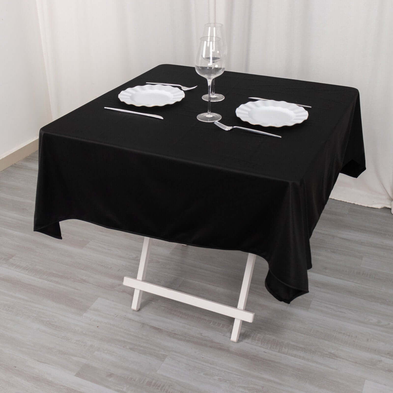 Premium Scuba Square 54x54 Tablecloth Black - Wrinkle Free & Stain Resistant Table Cover