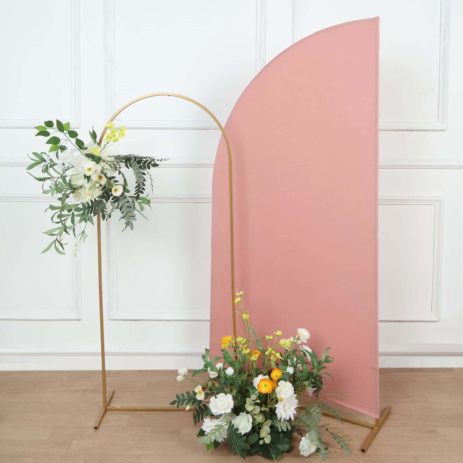 6ft Matte Dusty Rose Spandex Half Moon Chiara Backdrop Stand Cover, Custom Fitted Wedding Arch Cover