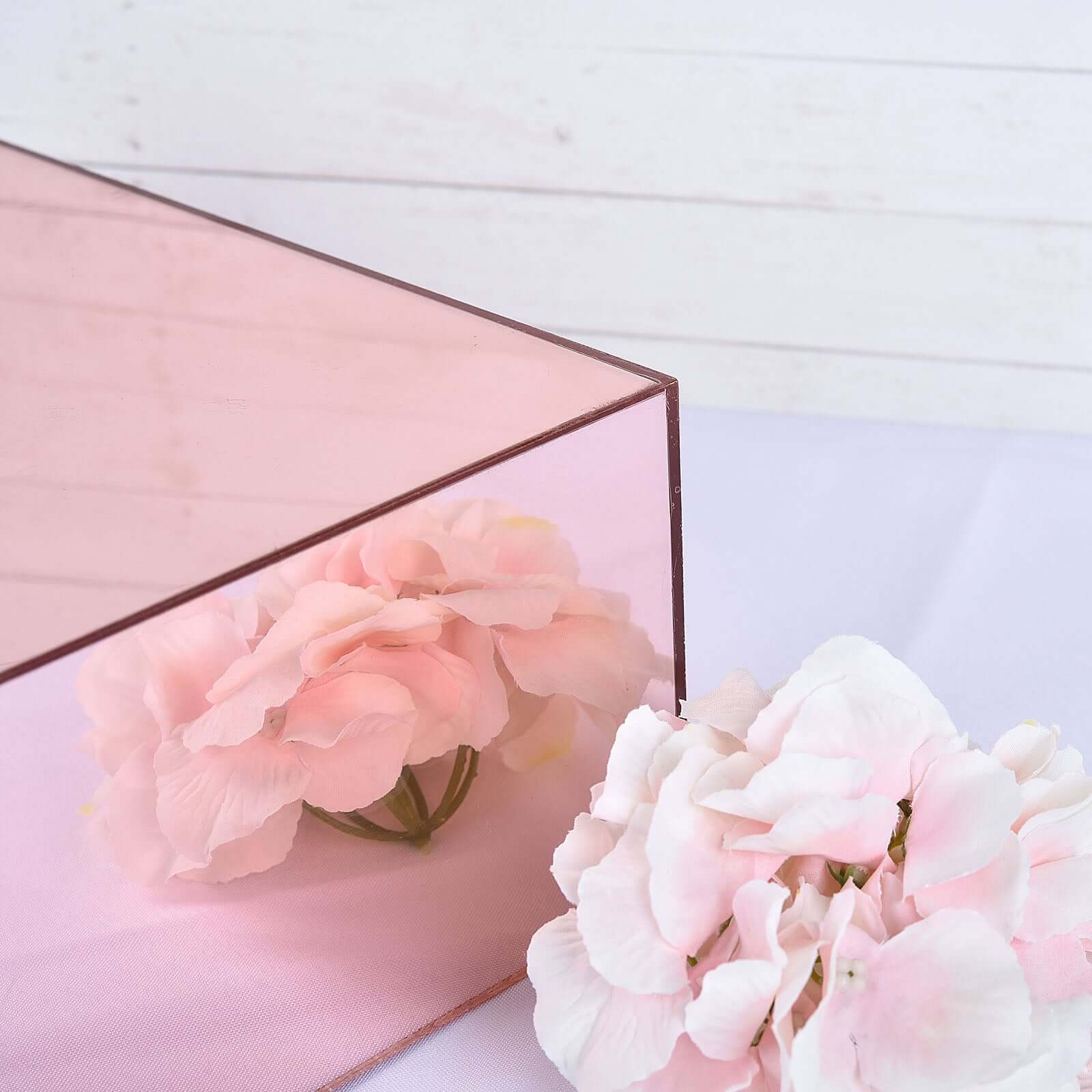 Acrylic Cake Box Stand Pedestal Riser Mirror Finish Rose Gold - Display for Desserts and Events 14x14