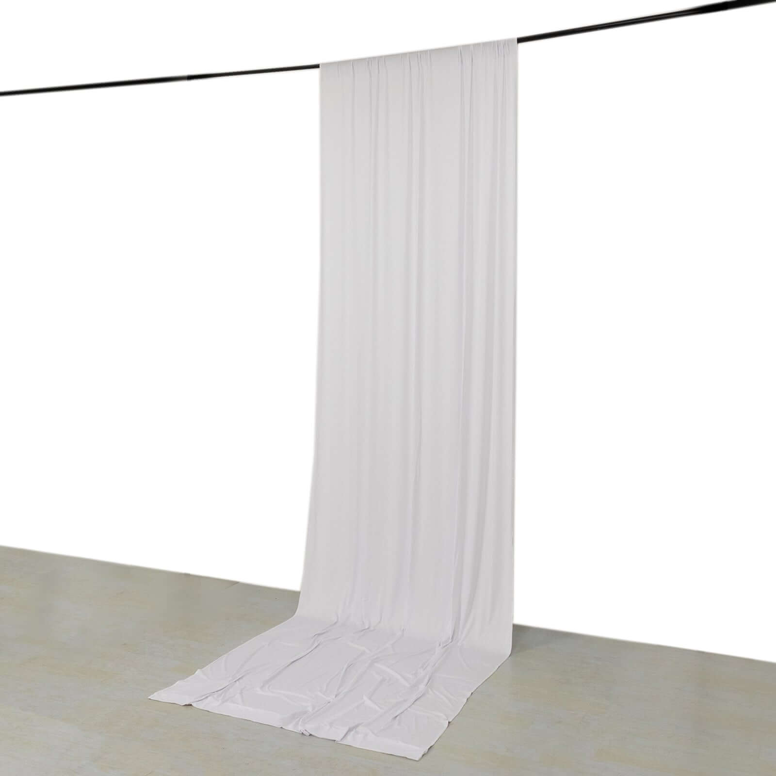 White 4-Way Stretch Spandex Event Curtain Drapes, Wrinkle Free Backdrop Event Panel with Rod Pockets - 5ftx14ft