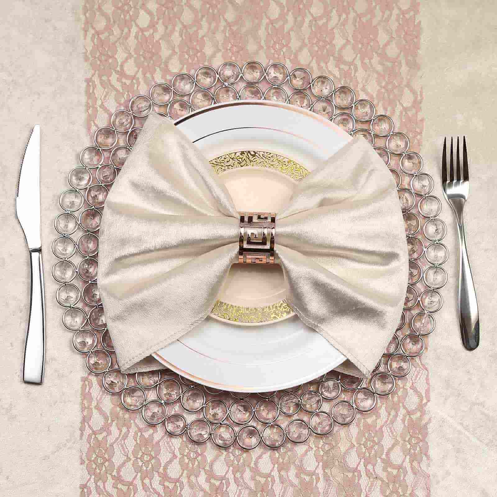 Wired Metal Round Charger Plate 14 in SIlver with Acrylic Crystal Beads, Glamorous Decorative Dinner Charger Tableware