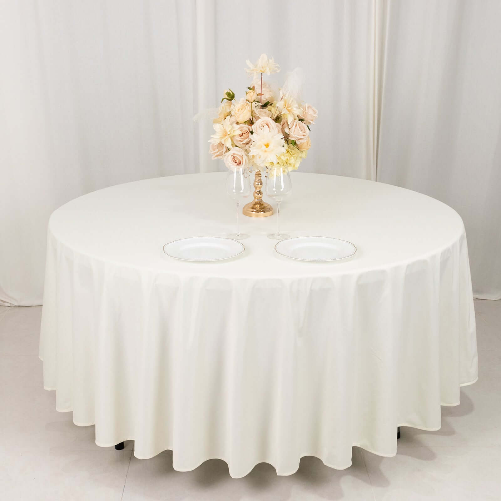 Premium Scuba Round 108 Tablecloth Ivory - Wrinkle Free & Stain Resistant Table Cover