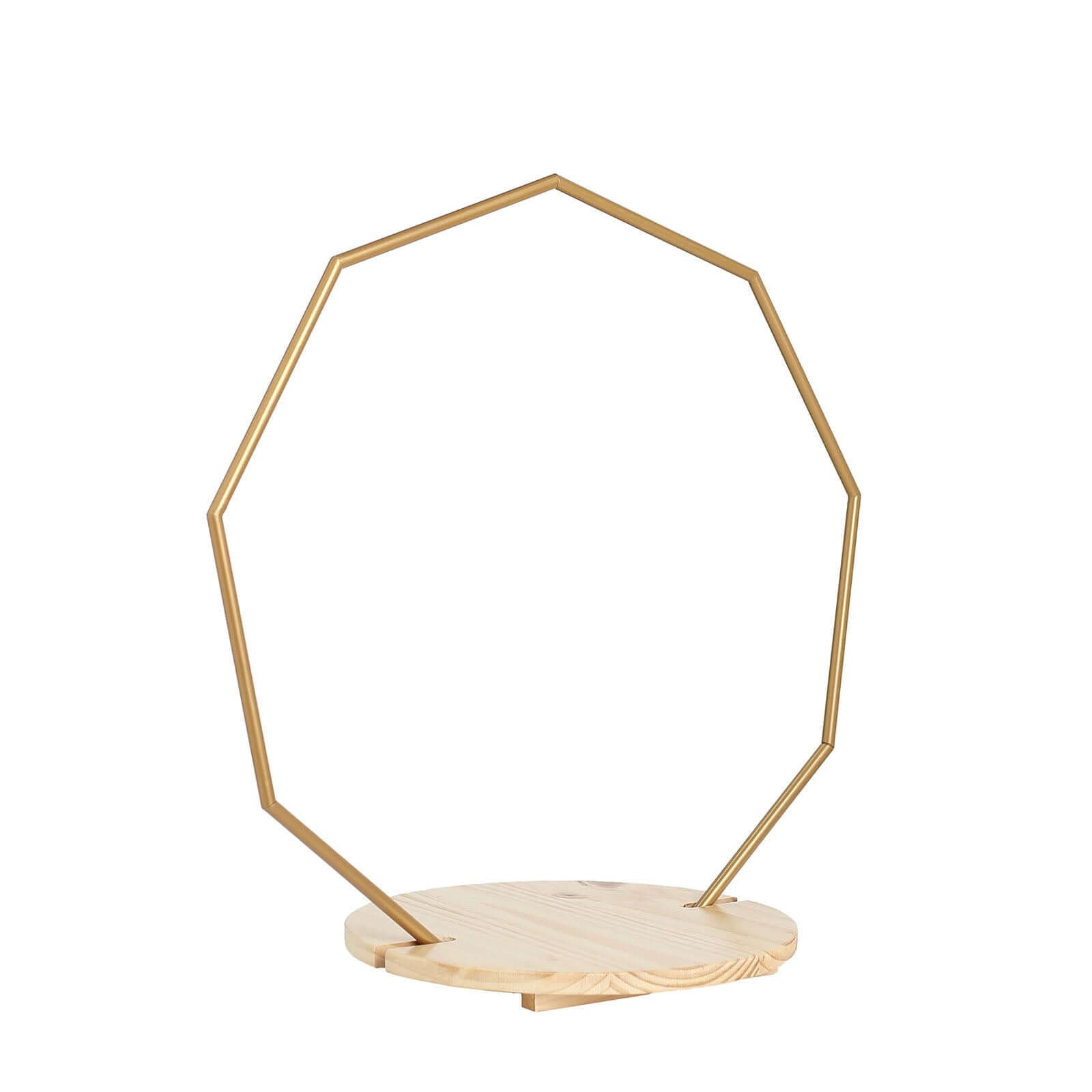 Metal Nonagon Floral Hoop Cake Stand Gold - Chic Geometric Dessert Display DIY Centerpiece Table Decoration With Wooden Base 27