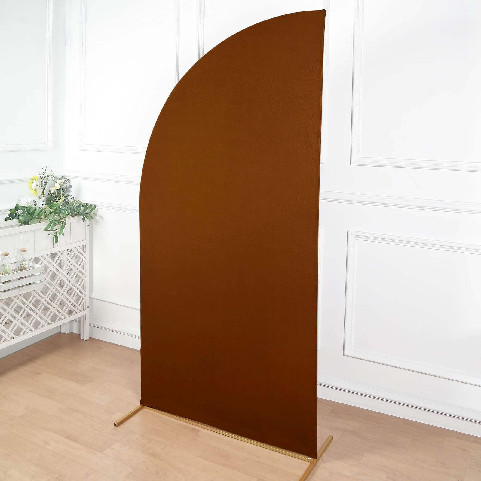 7ft Cinnamon Brown Spandex Half Moon Chiara Backdrop Stand Cover, Custom Fitted Wedding Arch Cover