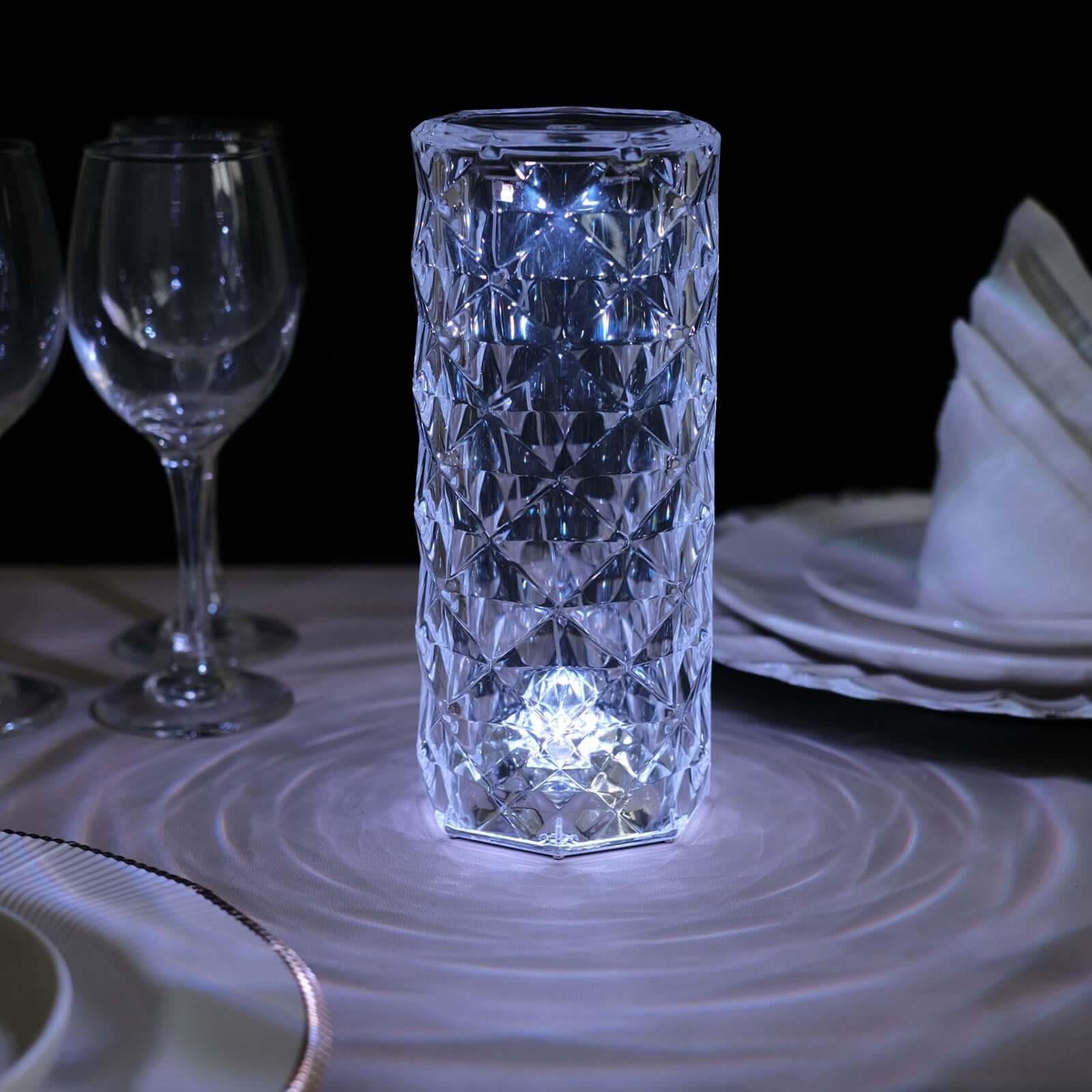 Acrylic LED Pillar Lamp Rose Diamond Design Color Changing - Touch + Remote Operated Table Light 3.5x8.5