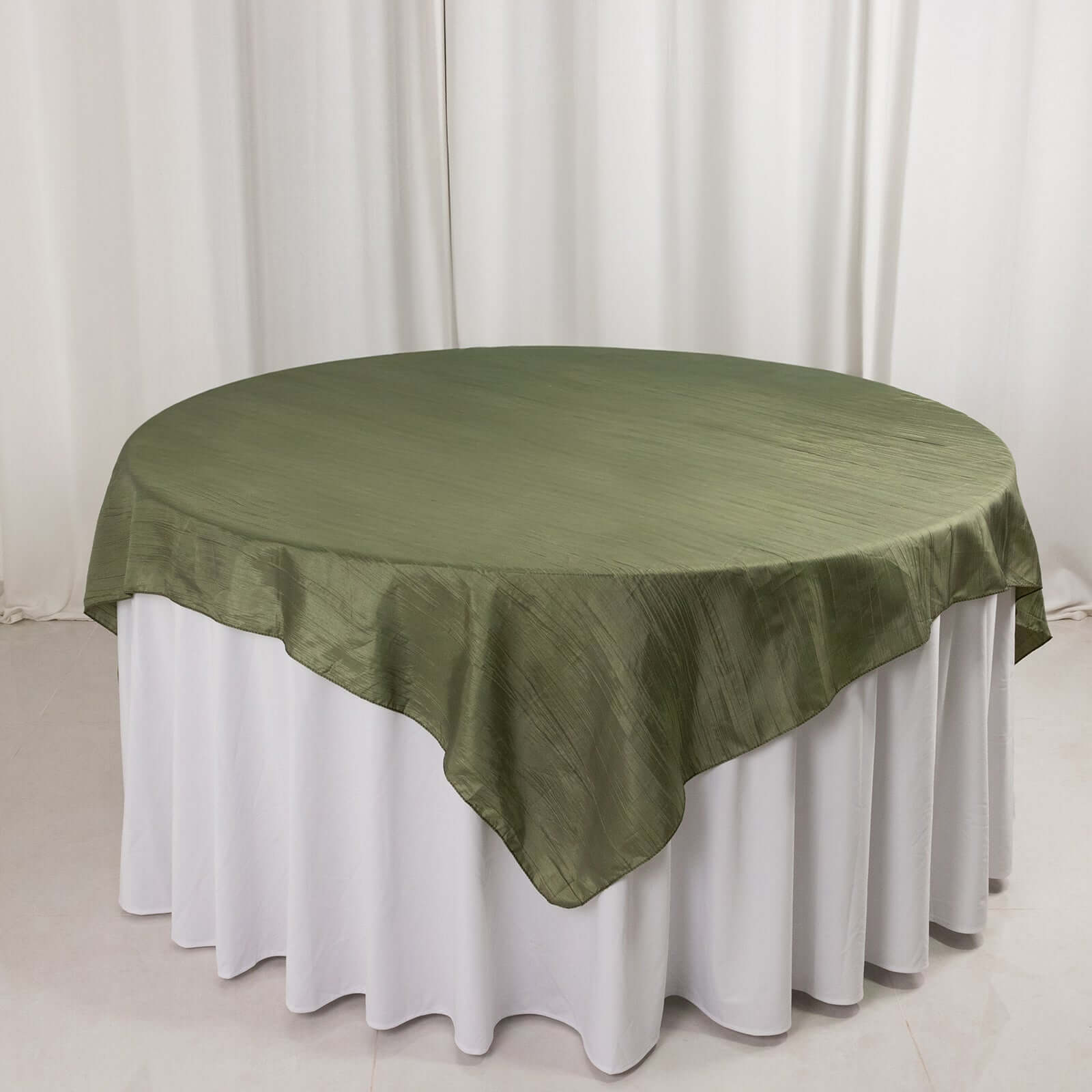 Taffeta 72x72 Table Overlay Square Tablecloth Dusty Sage Green - Accordion Crinkle Table Cover