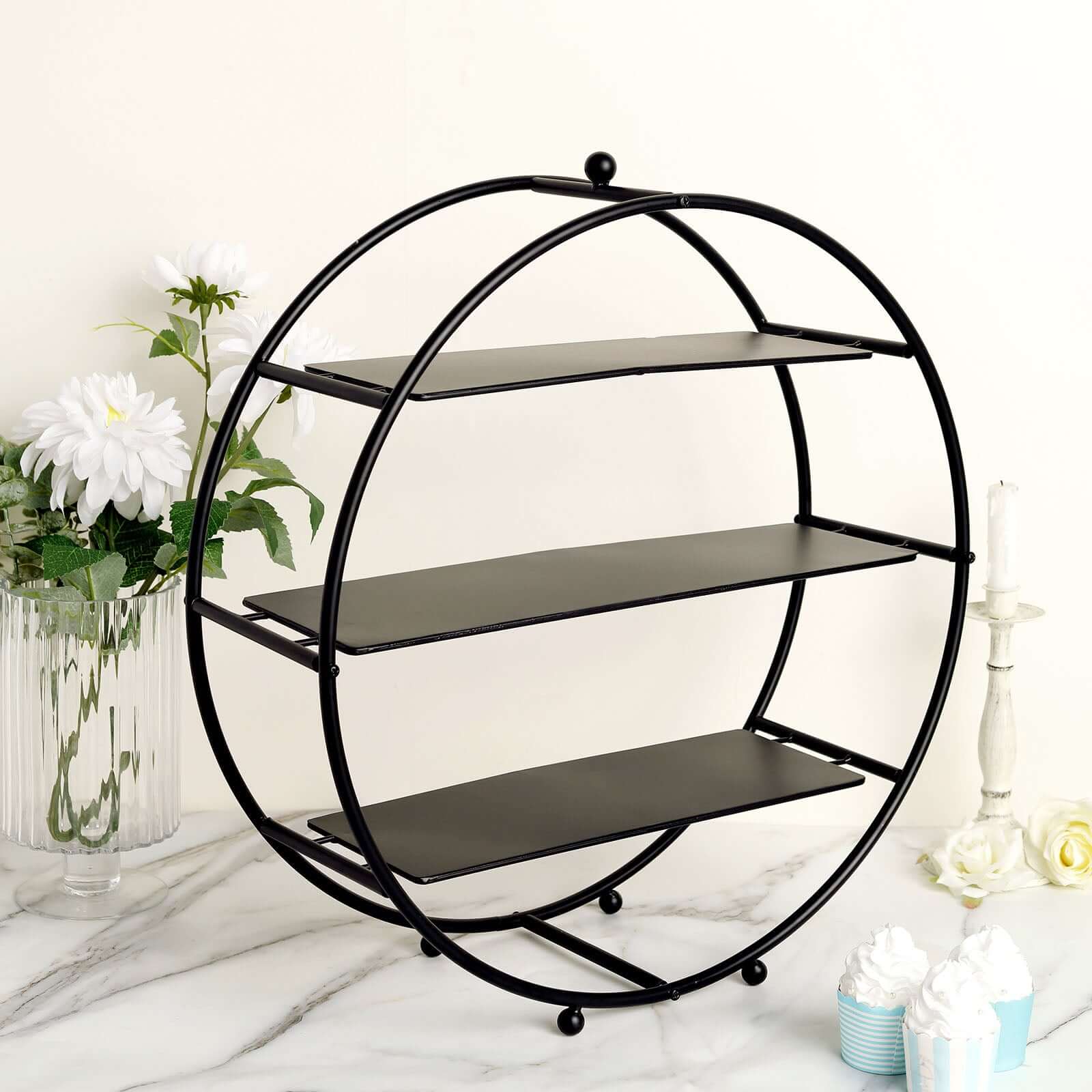 3-Tier Metal Round Cupcake Stand Matte Black - Stylish Dessert Holder Appetizer Display for Modern Weddings Dessert Buffets & Celebrations 21