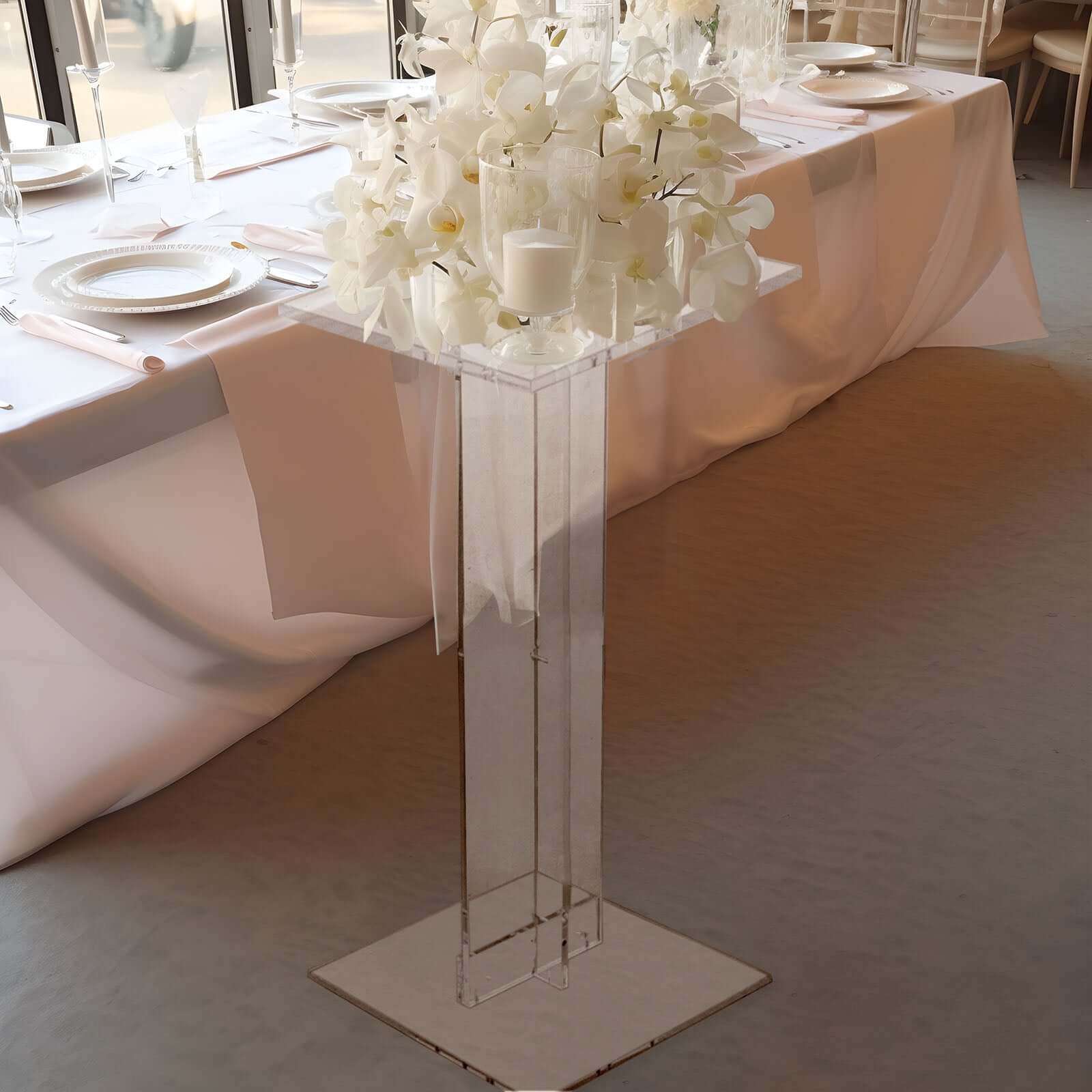 Acrylic Display Stand Flower Pedestal with Square Bases Clear - Durable 10mm Thick Table Centerpiece 32