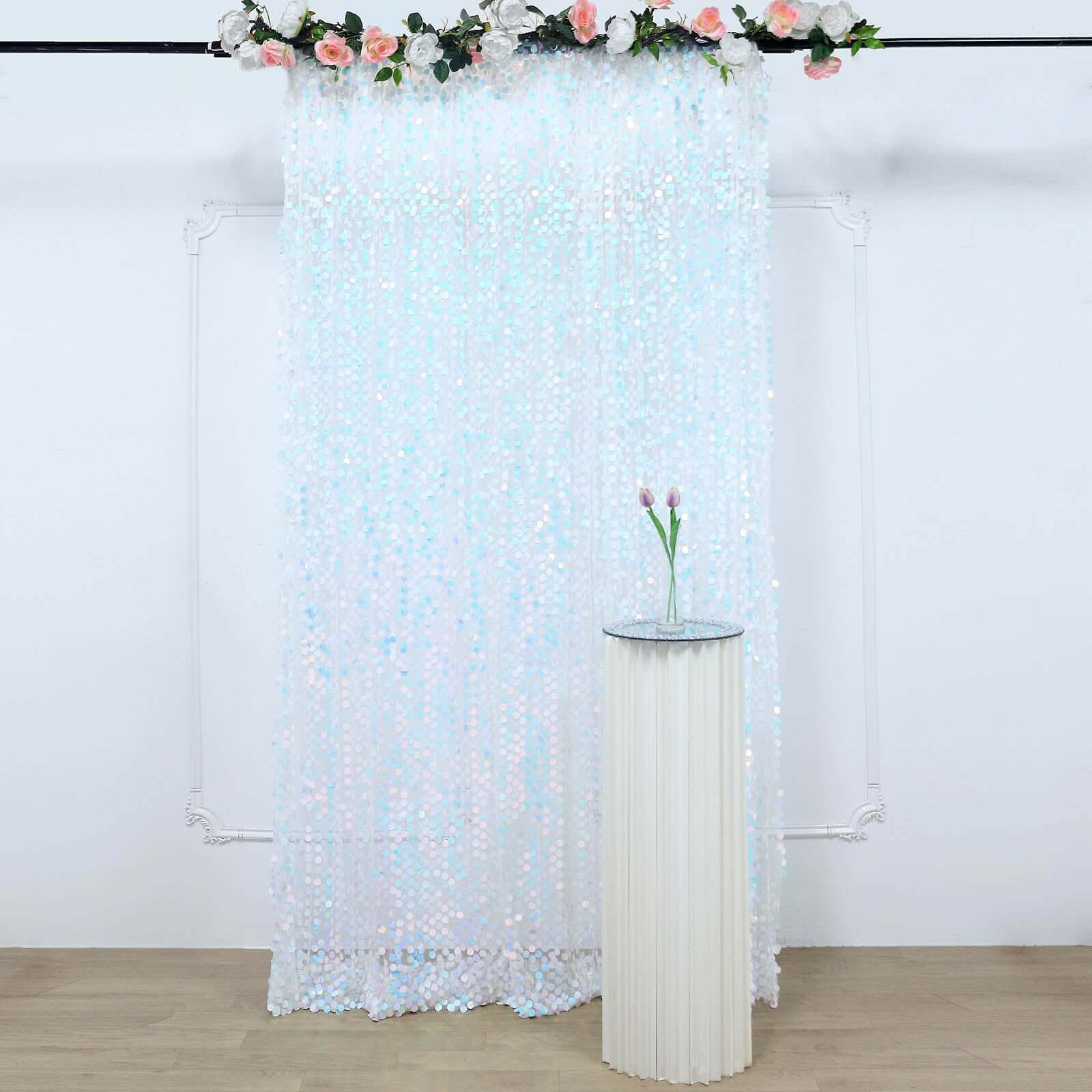 8ftx8ft Iridescent Blue Big Payette Sequin Event Curtain Drapes, Backdrop Event Panel