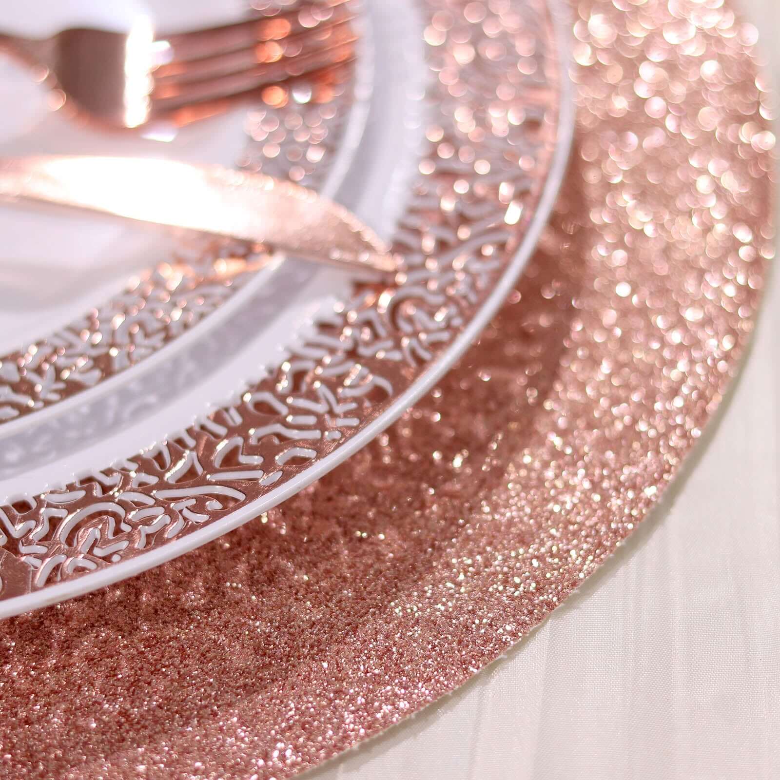 6-Pack Placemats Glitter Design Rose Gold Sparkle Round - Non-Slip Decorative Dining Table Mats 13