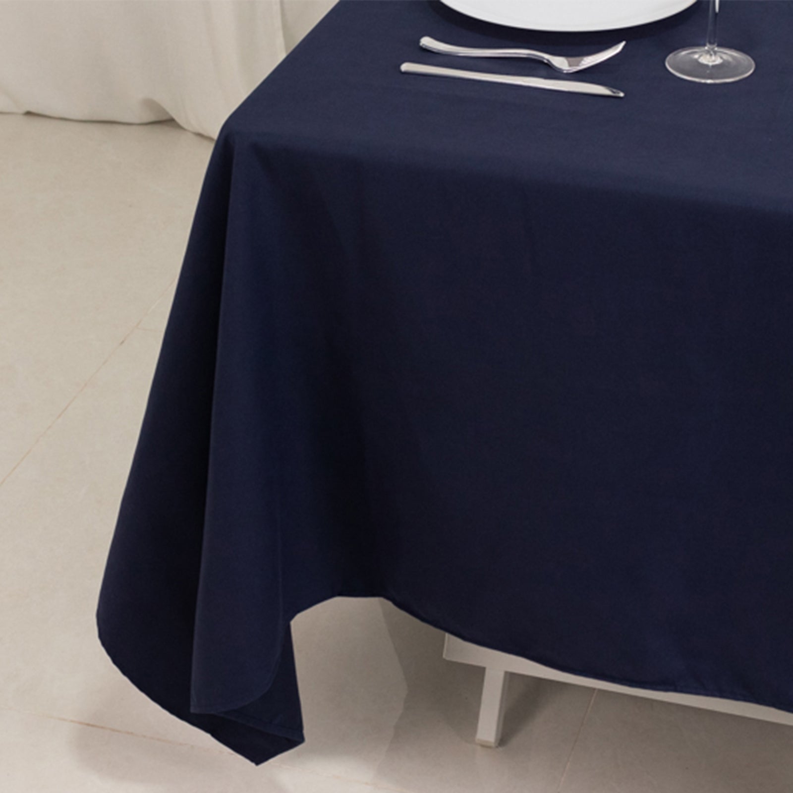 Cotton Blend 70x70 Square Tablecloth Navy Blue - Wrinkle-Resistant Fabric Table Cover