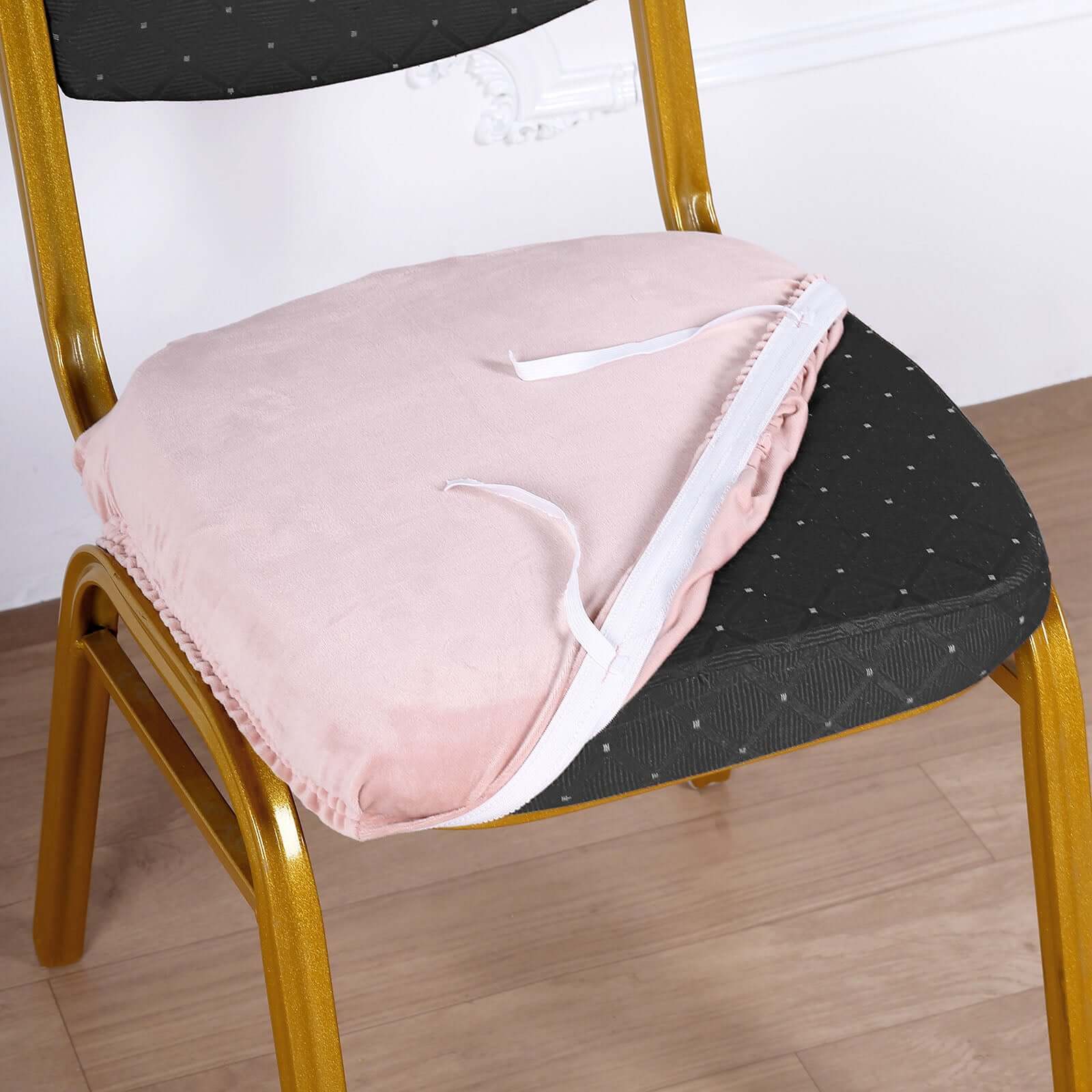 Velvet Chair Cushion Protector Stretch with Tie for Dining Chairs Dusty Rose - Durable Cover for Formal Gatherings