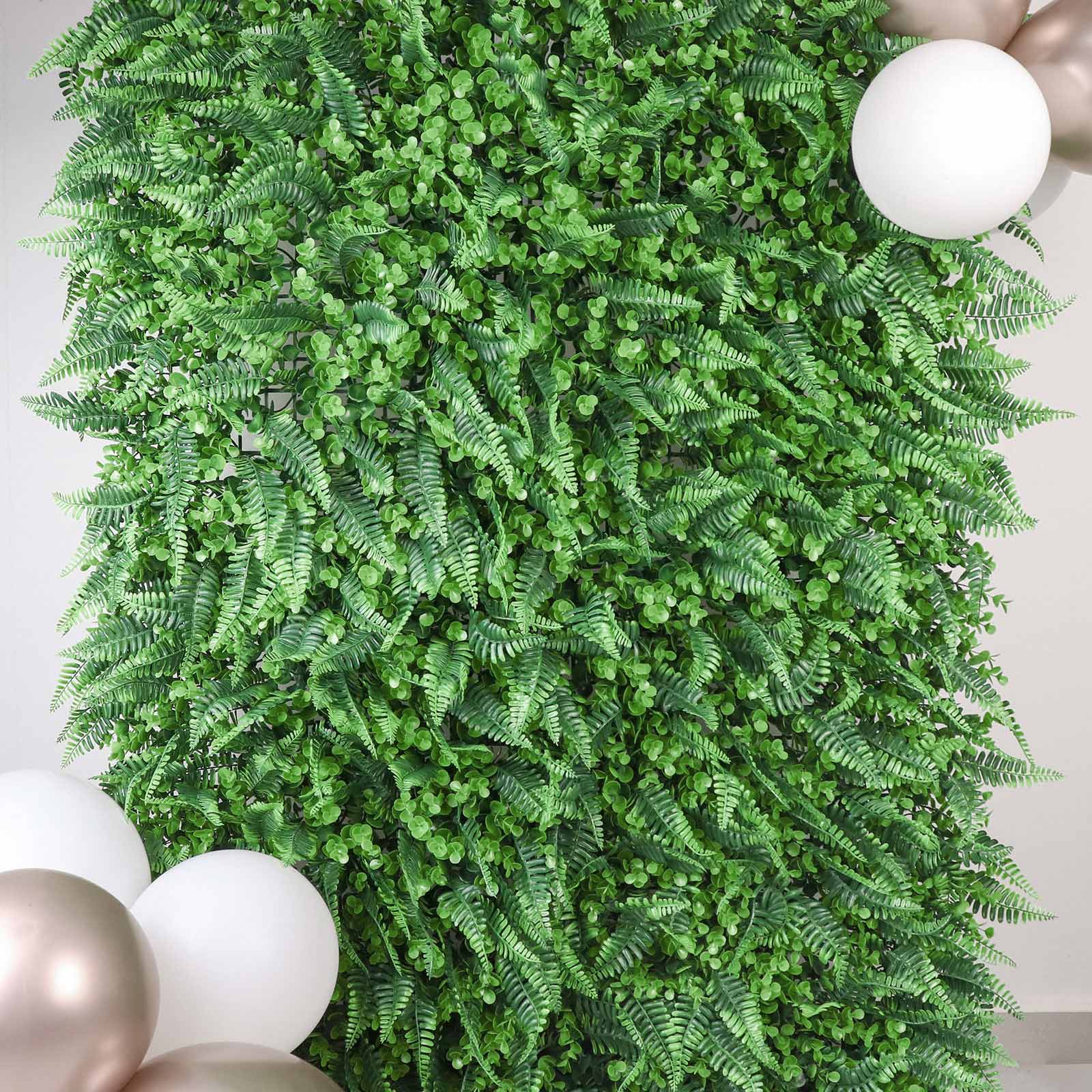 12 Sq. ft. Artificial Boston Fern Eucalyptus Boxwood Greenery Garden Wall, Grass Backdrop Mat, Indoor Outdoor UV Protected Assorted Foliage - 4 Panels