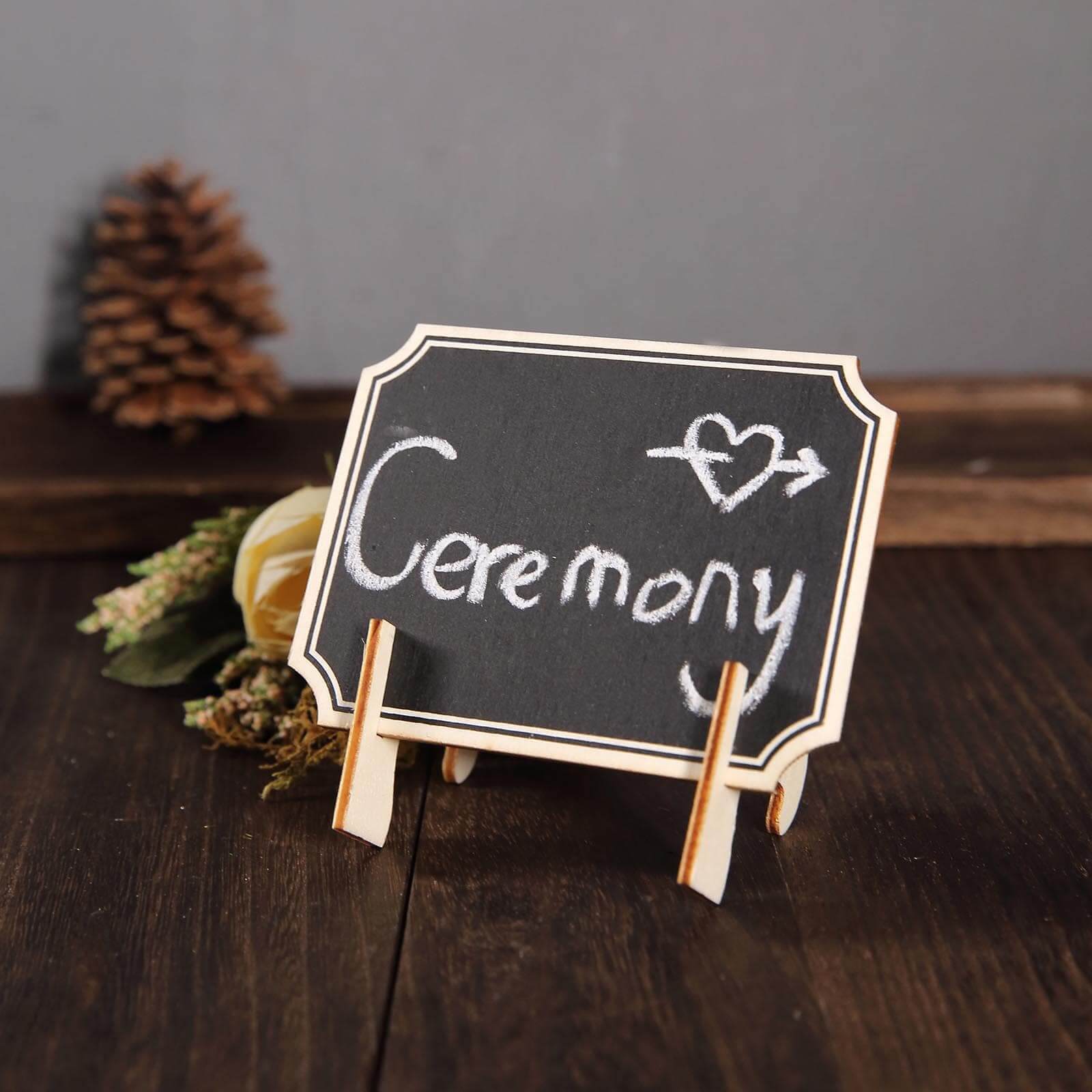 10-Pack Mini Wooden Chalkboard Signs Table Design with Removable Stands - Perfect for Events and Craft Displays 3x4