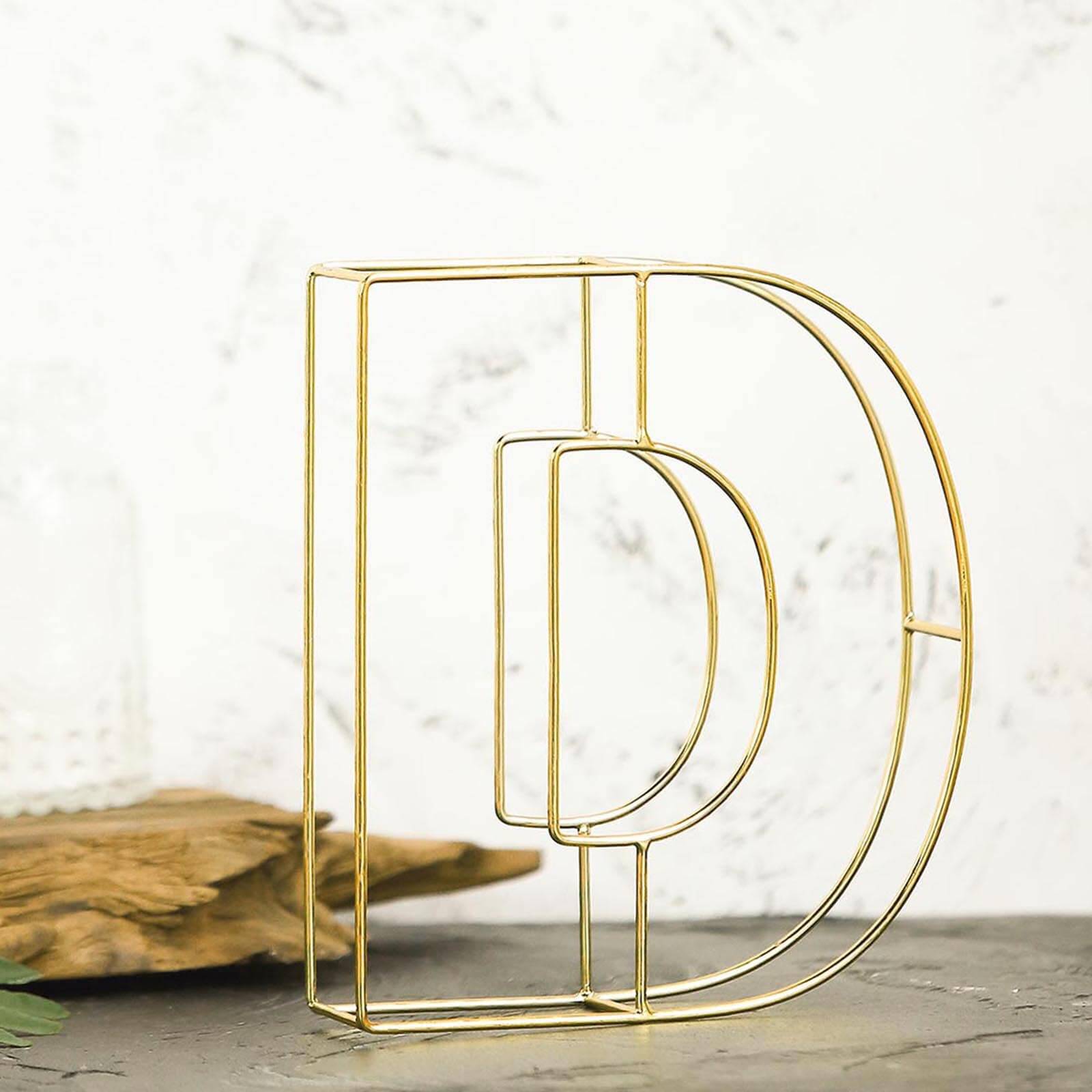 8 Tall Gold Freestanding 3D Decorative Wire Letter, Wedding Centerpiece - D