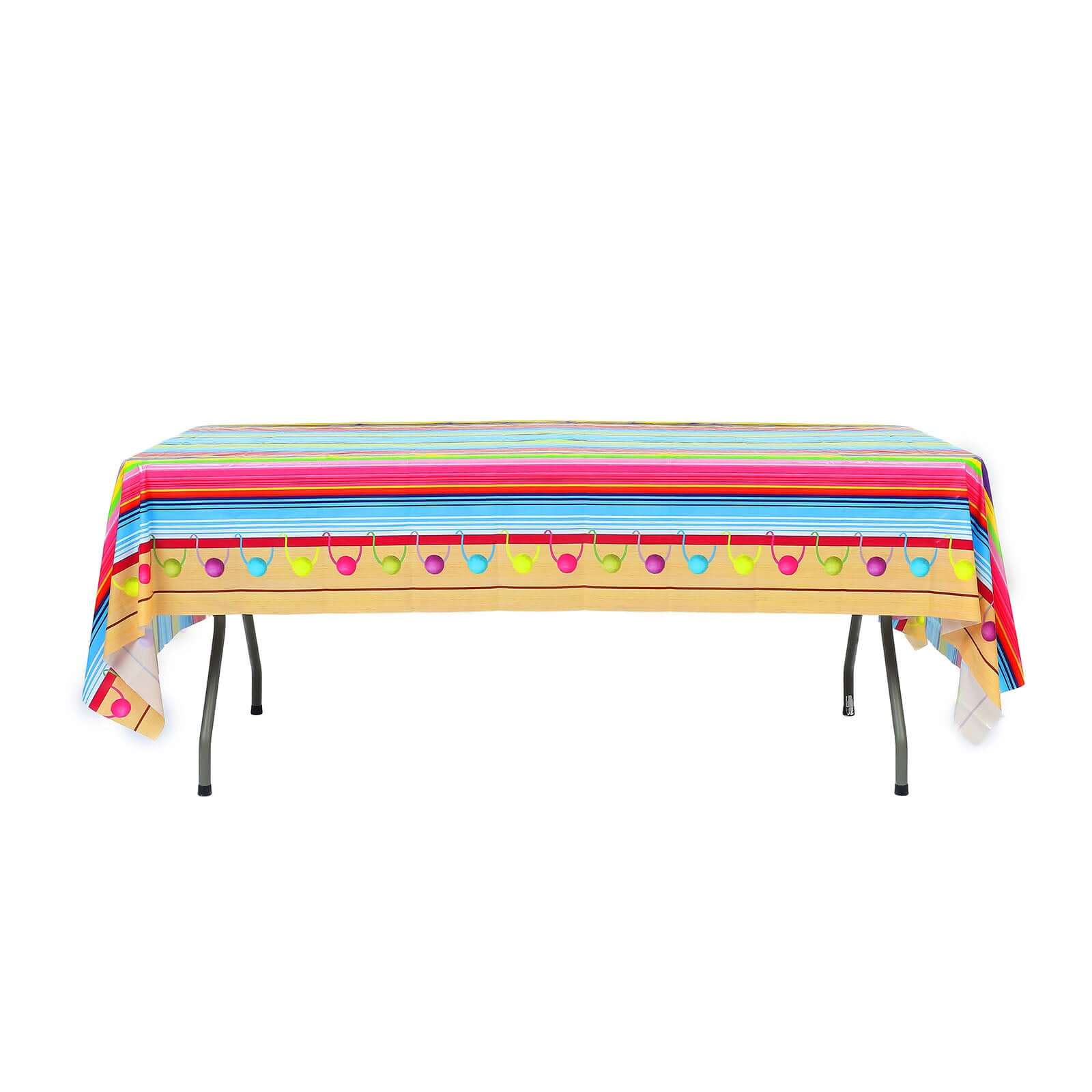 5-Pack Plastic Table Covers Mexican Serape Rectangle - Vibrant PVC Disposable Tablecloths for Cinco De Mayo 54x108