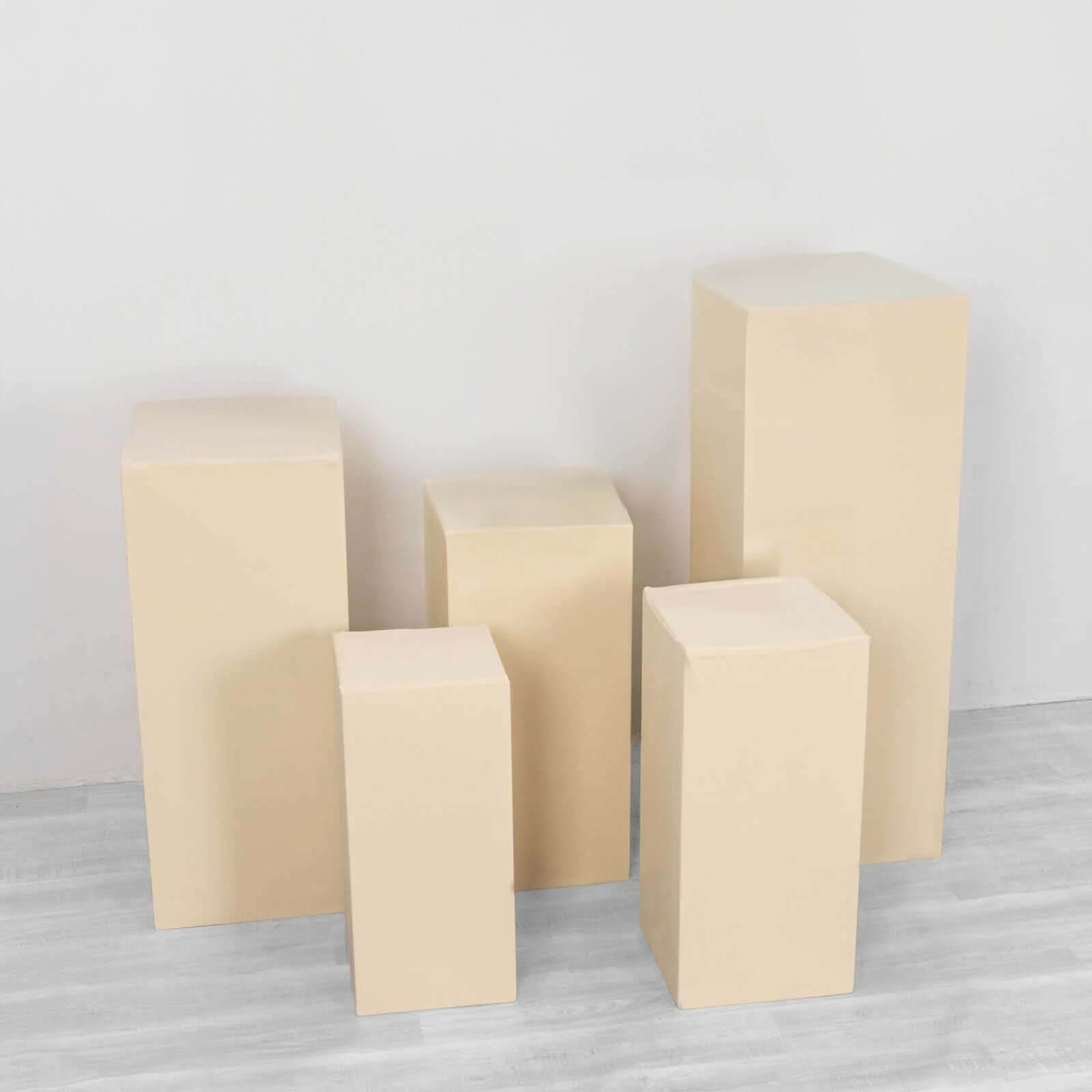 Set of 5 Beige Spandex Rectangle Pedestal Stand Covers, Stretchable Pillar Prop Covers - 160 GSM