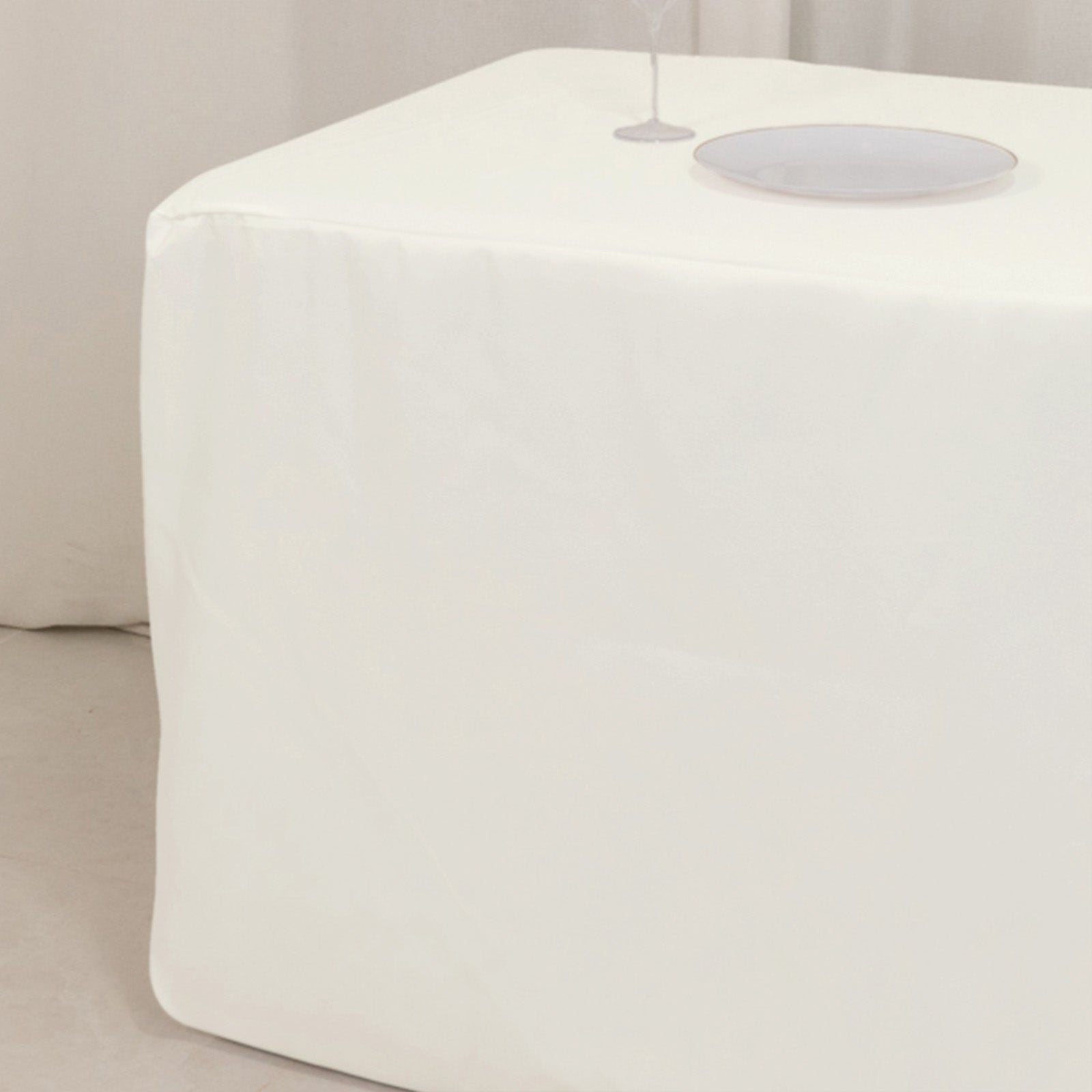 Fire Retardant Premium Polyester 8ft Rectangular Tablecloth Ivory Fitted High-Performance Table Cover